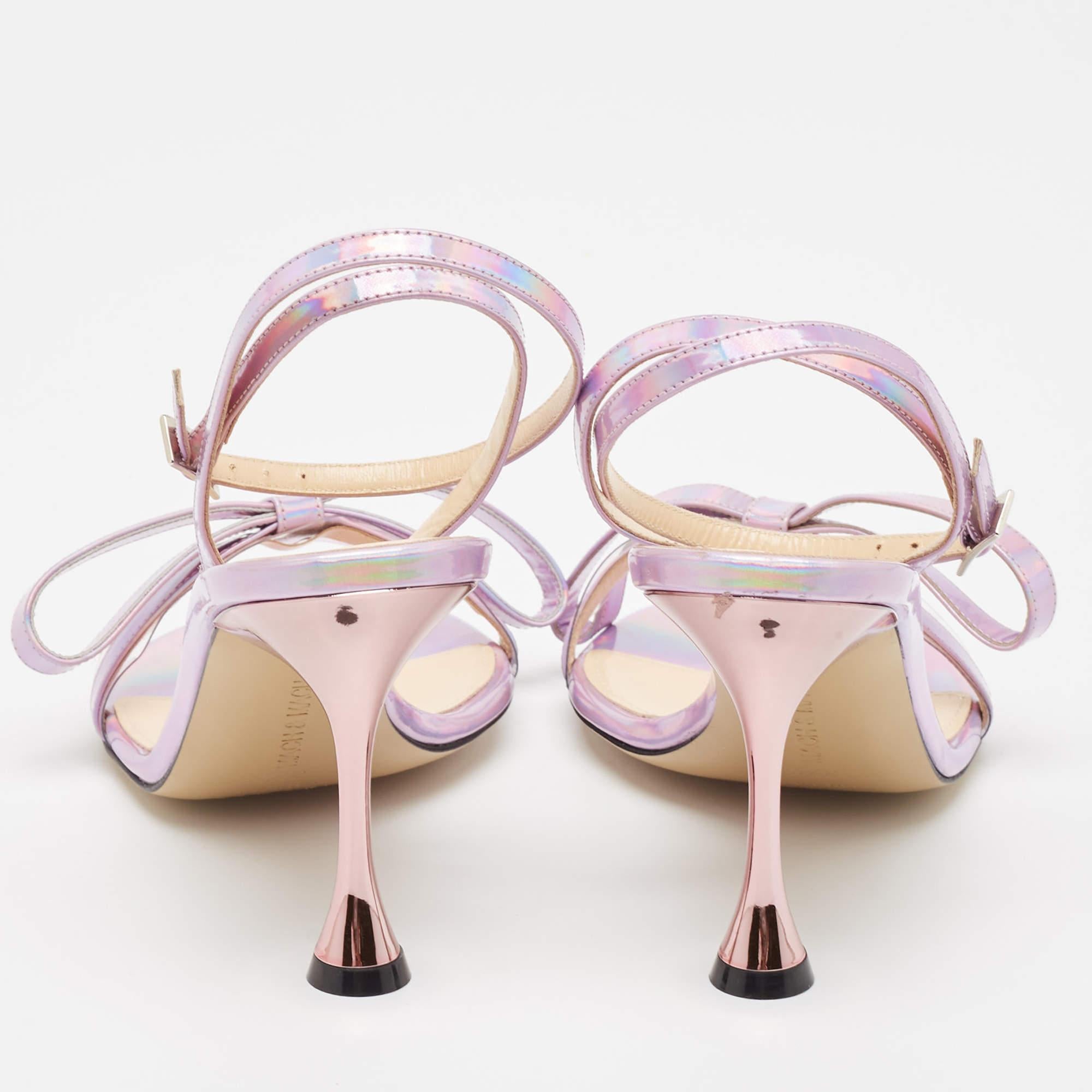 Women's Mach & Mach Purple Iridescent Leather French Bow Sandals Size 37.5 For Sale