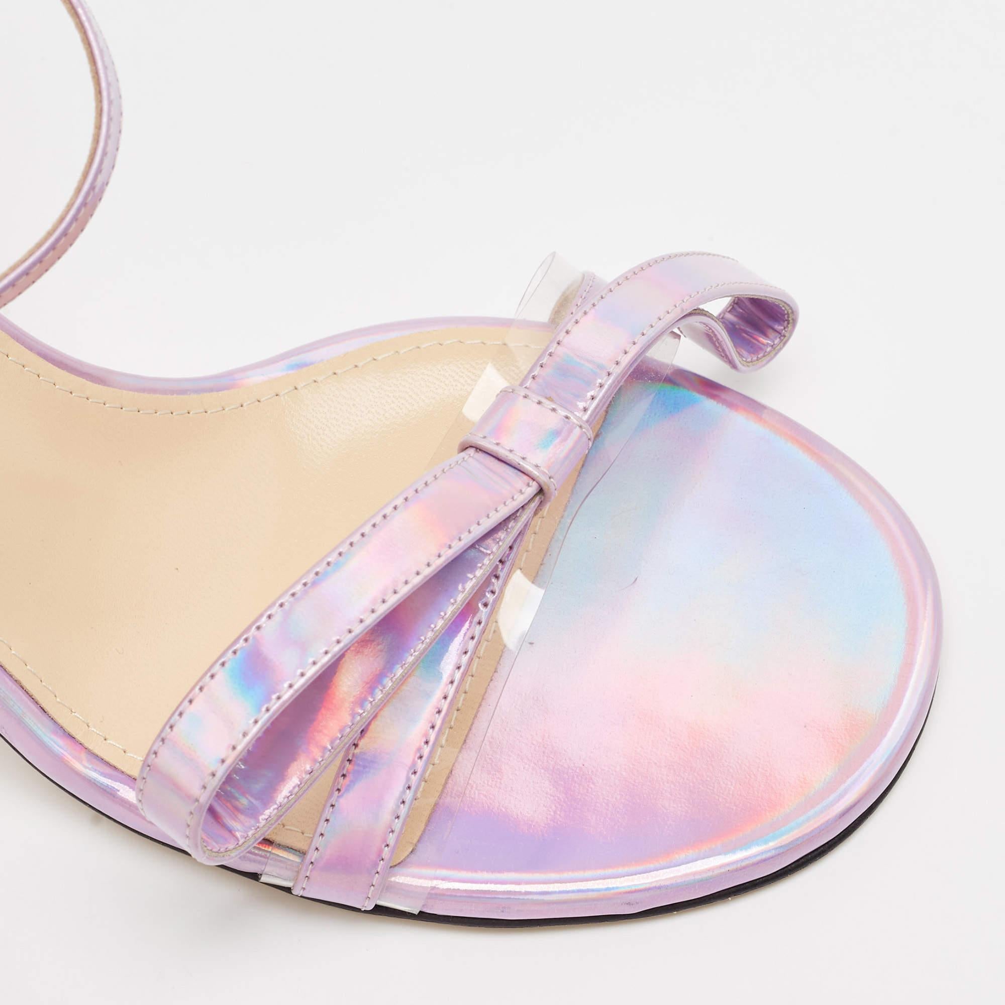 Mach & Mach Purple Iridescent Leather French Bow Sandals Size 37.5 For Sale 2