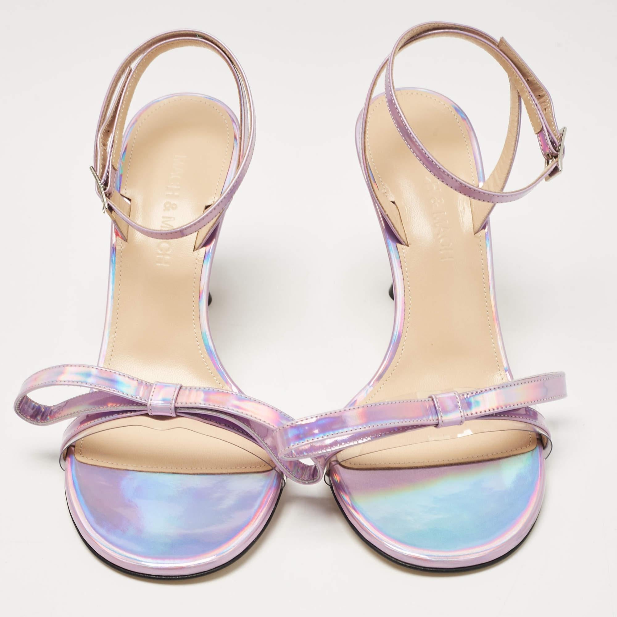Beige Mach & Mach Purple Iridescent Leather French Bow Sandals Size 38 For Sale