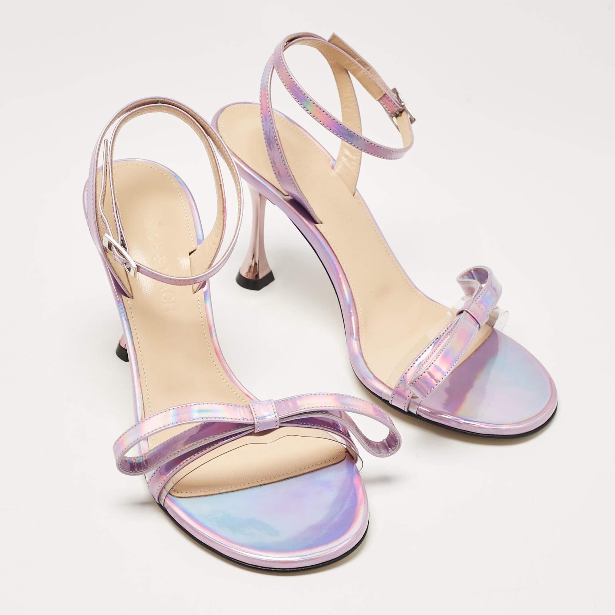 Mach & Mach Purple Iridescent Leather French Bow Sandals Size 38 In New Condition For Sale In Dubai, Al Qouz 2