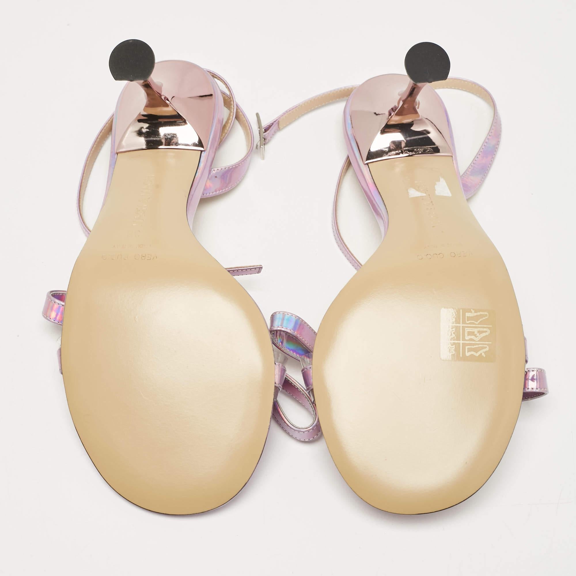 Mach & Mach Purple Iridescent Leather French Bow Sandals Size 38 For Sale 1