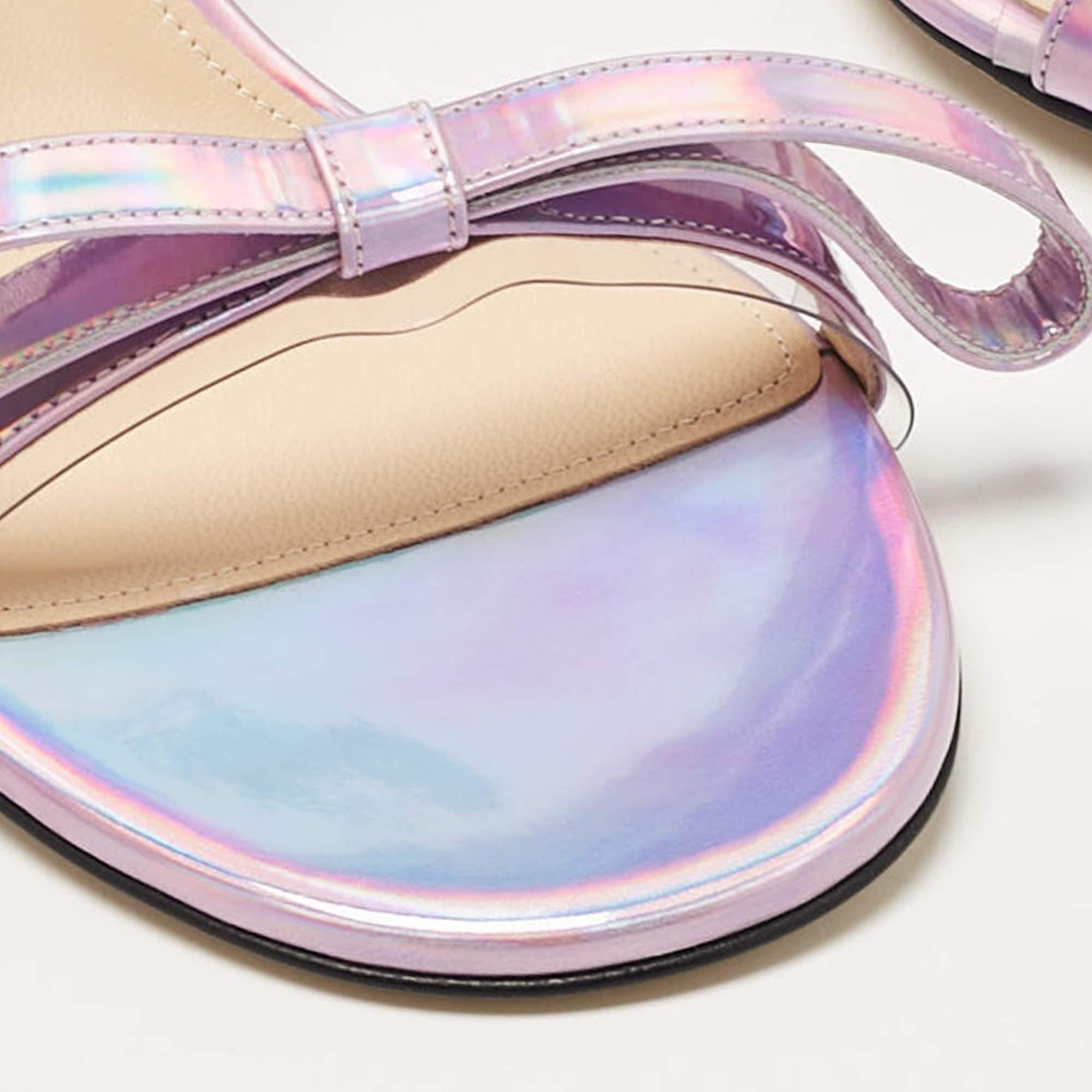 Mach & Mach Purple Iridescent Leather French Bow Sandals Size 38 For Sale 2