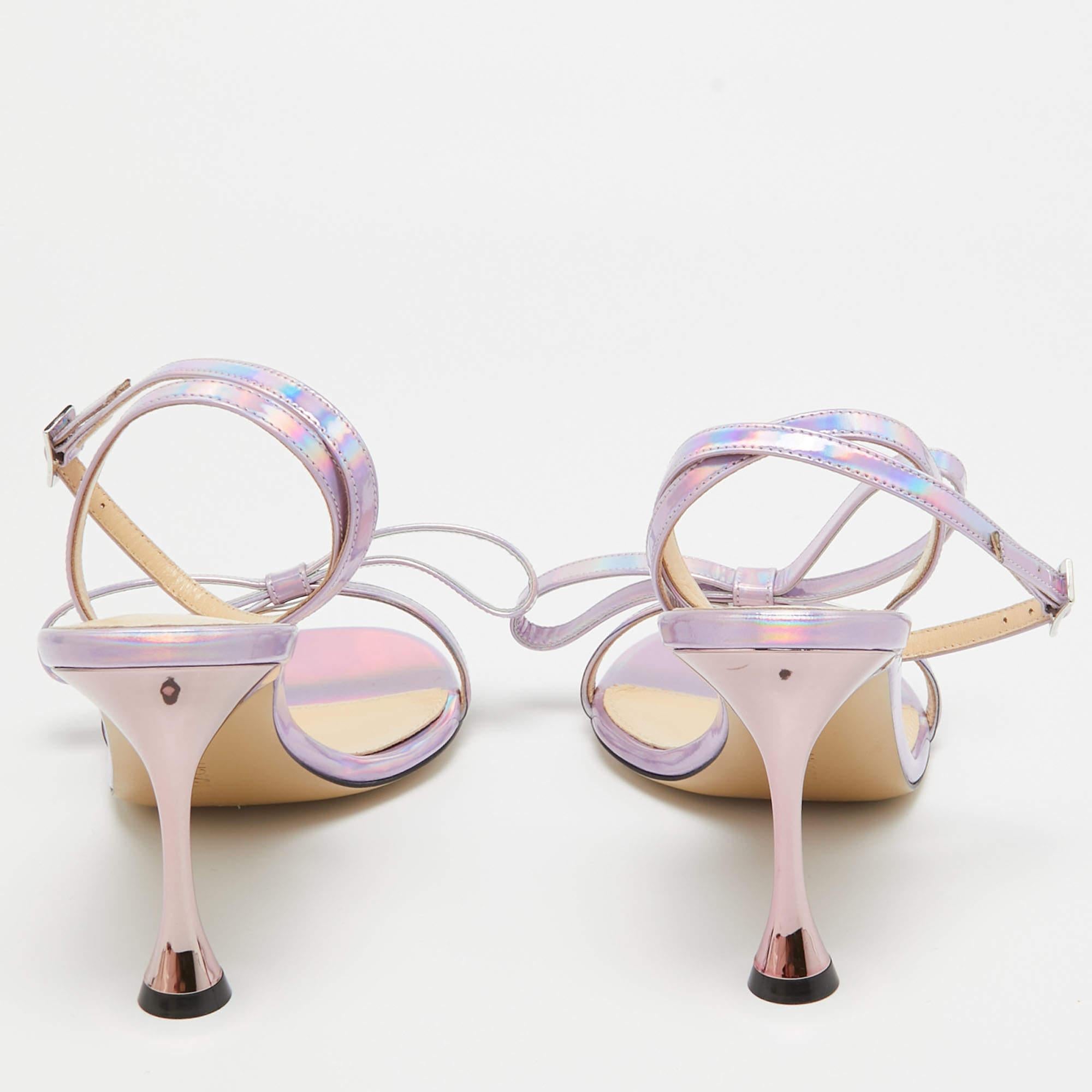 Women's Mach & Mach Purple Iridescent Leather French Bow Sandals Size 38.5 For Sale