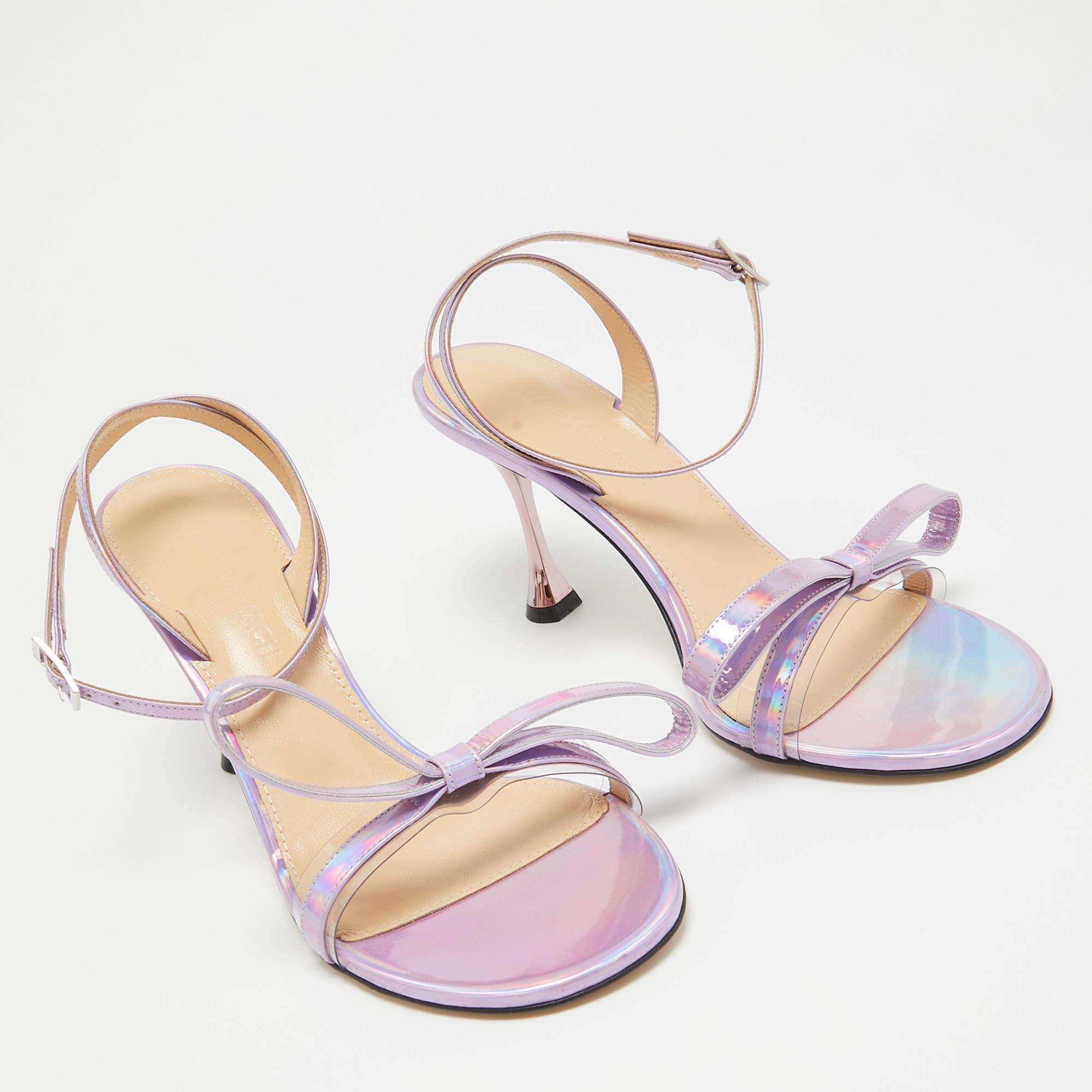 Mach & Mach Purple Iridescent Leather French Bow Sandals Size 38.5 For Sale 1