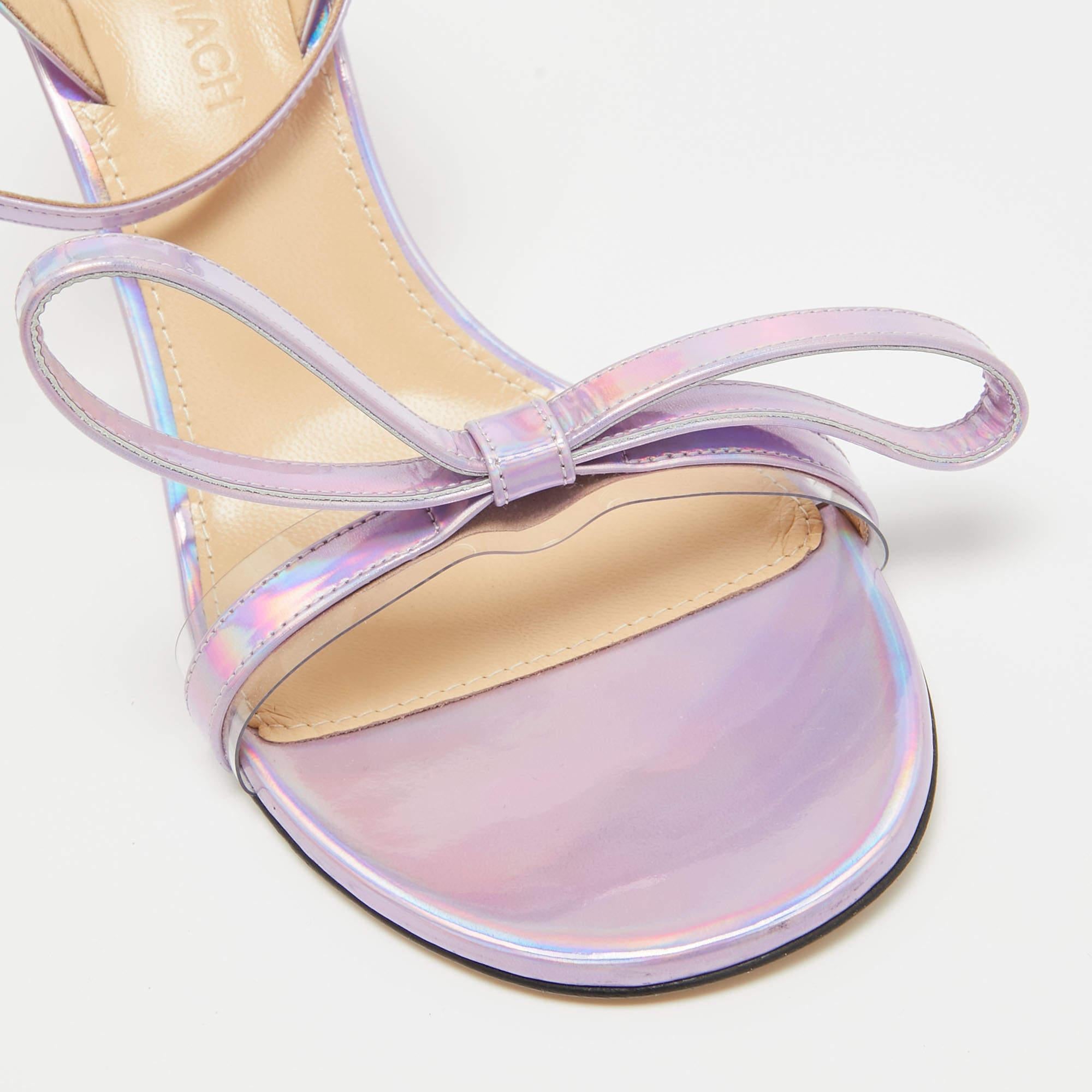 Mach & Mach Purple Iridescent Leather French Bow Sandals Size 38.5 For Sale 2