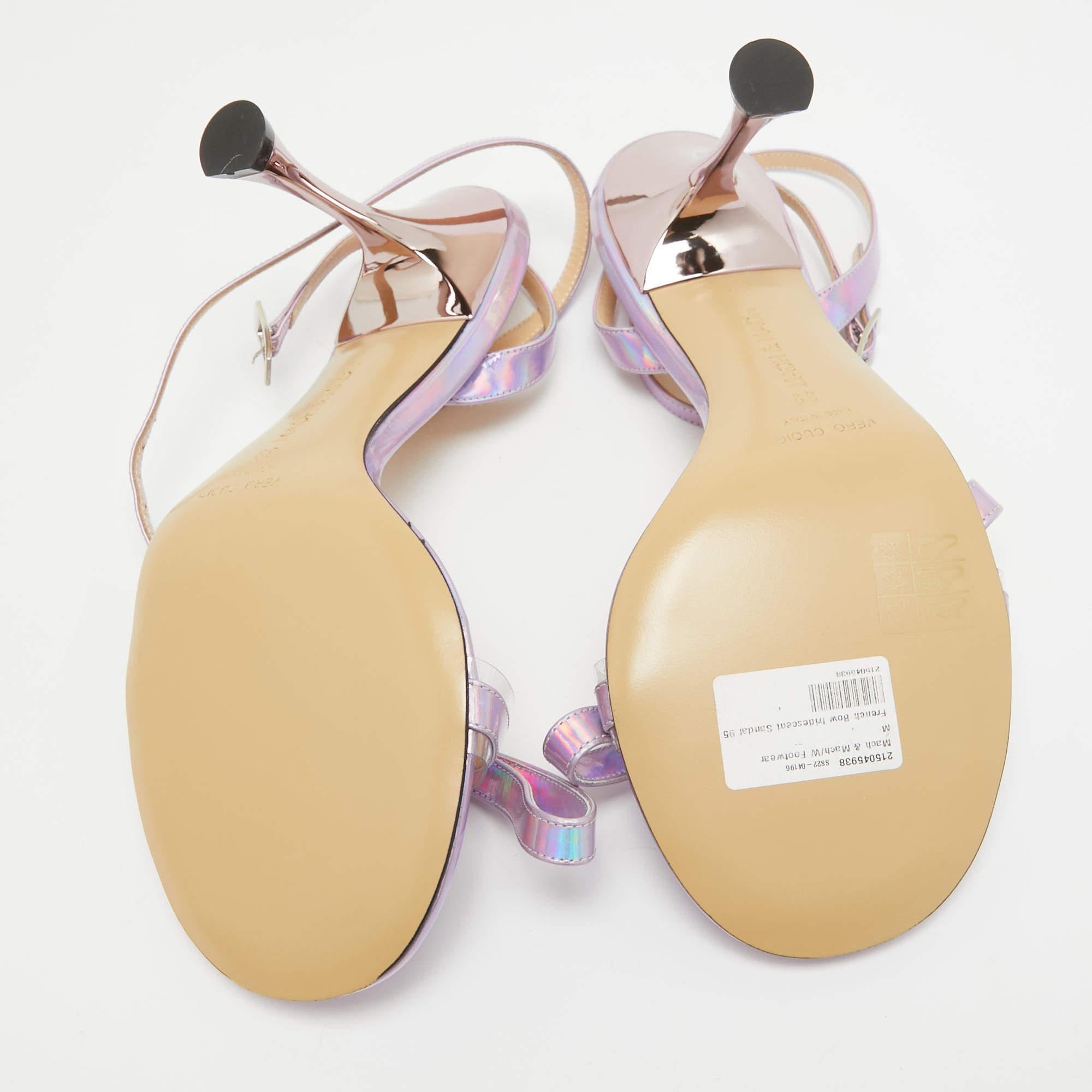 Mach & Mach - Sandales à nœud français en cuir irisé violet, taille 39 en vente 1