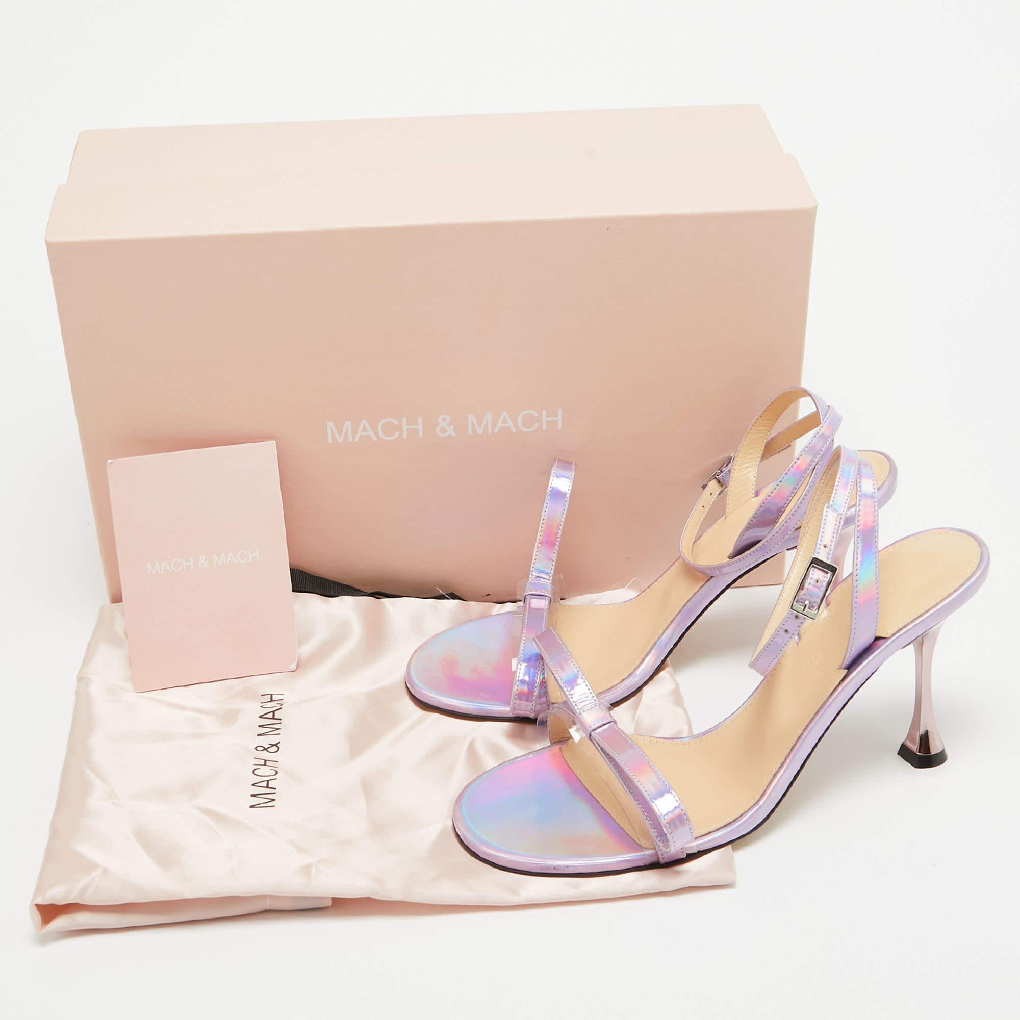 Mach & Mach - Sandales à nœud français en cuir irisé violet, taille 39 en vente 2