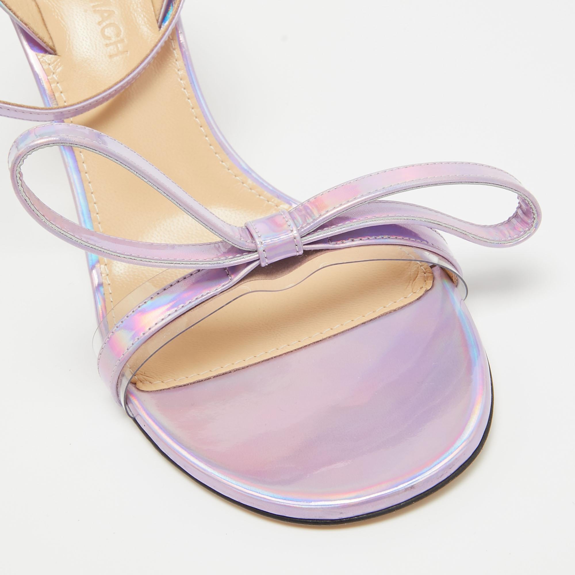 Mach & Mach Purple Iridescent Leather French Bow Sandals Size 39.5 For Sale 4