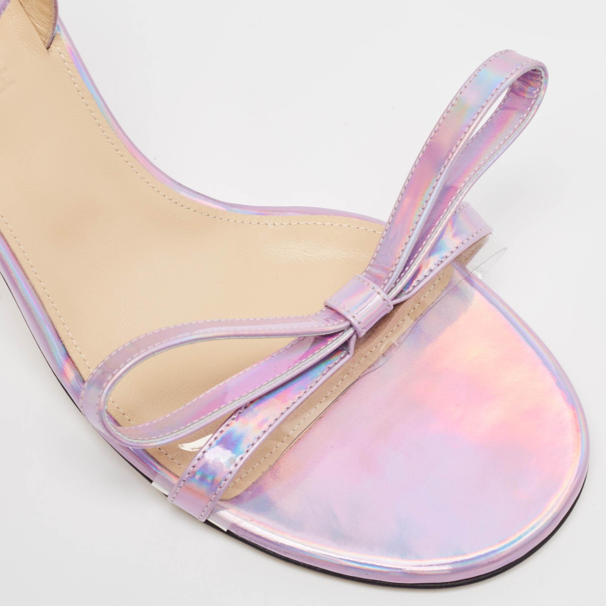 Mach & Mach Purple Iridescent Leather French Bow Sandals Size 40 In Excellent Condition For Sale In Dubai, Al Qouz 2