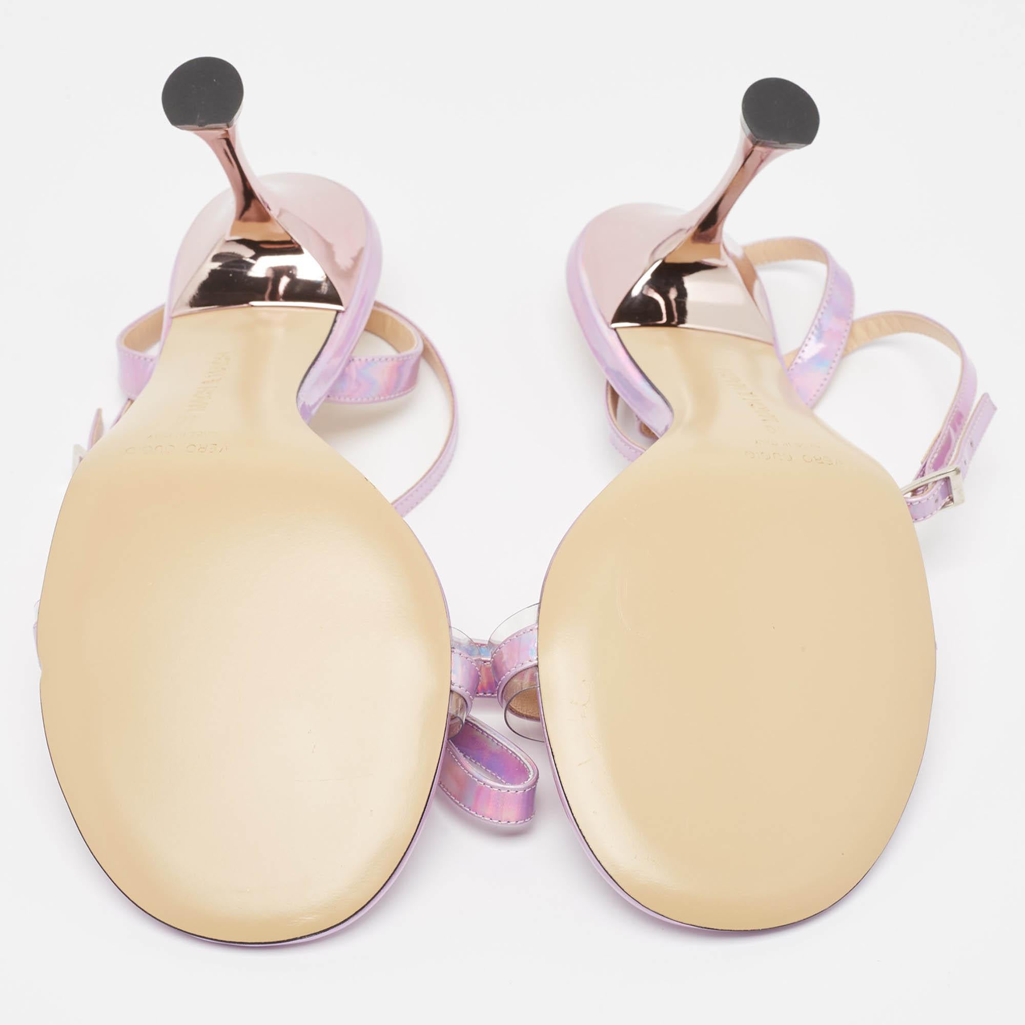 Mach & Mach - Sandales à nœud français en cuir irisé violet, taille 40 Bon état - En vente à Dubai, Al Qouz 2