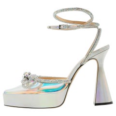 Mach Mach PVC Crystal Embellished Double Bow Platform Ankle Strap Pumps Size 41