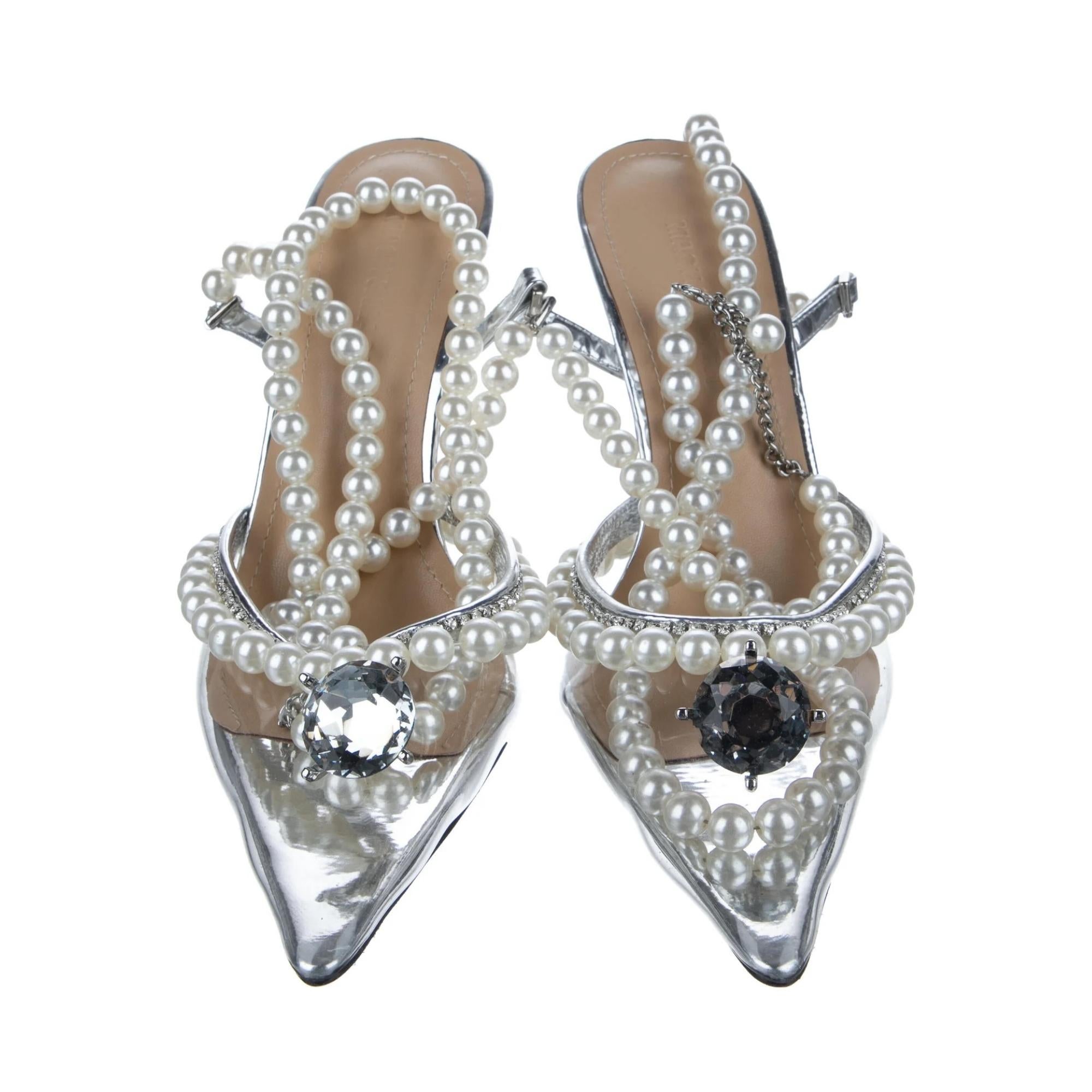 Mach & Mach PVC Crystal Embellishments Slingback Heels (US 8) In Good Condition In Montreal, Quebec