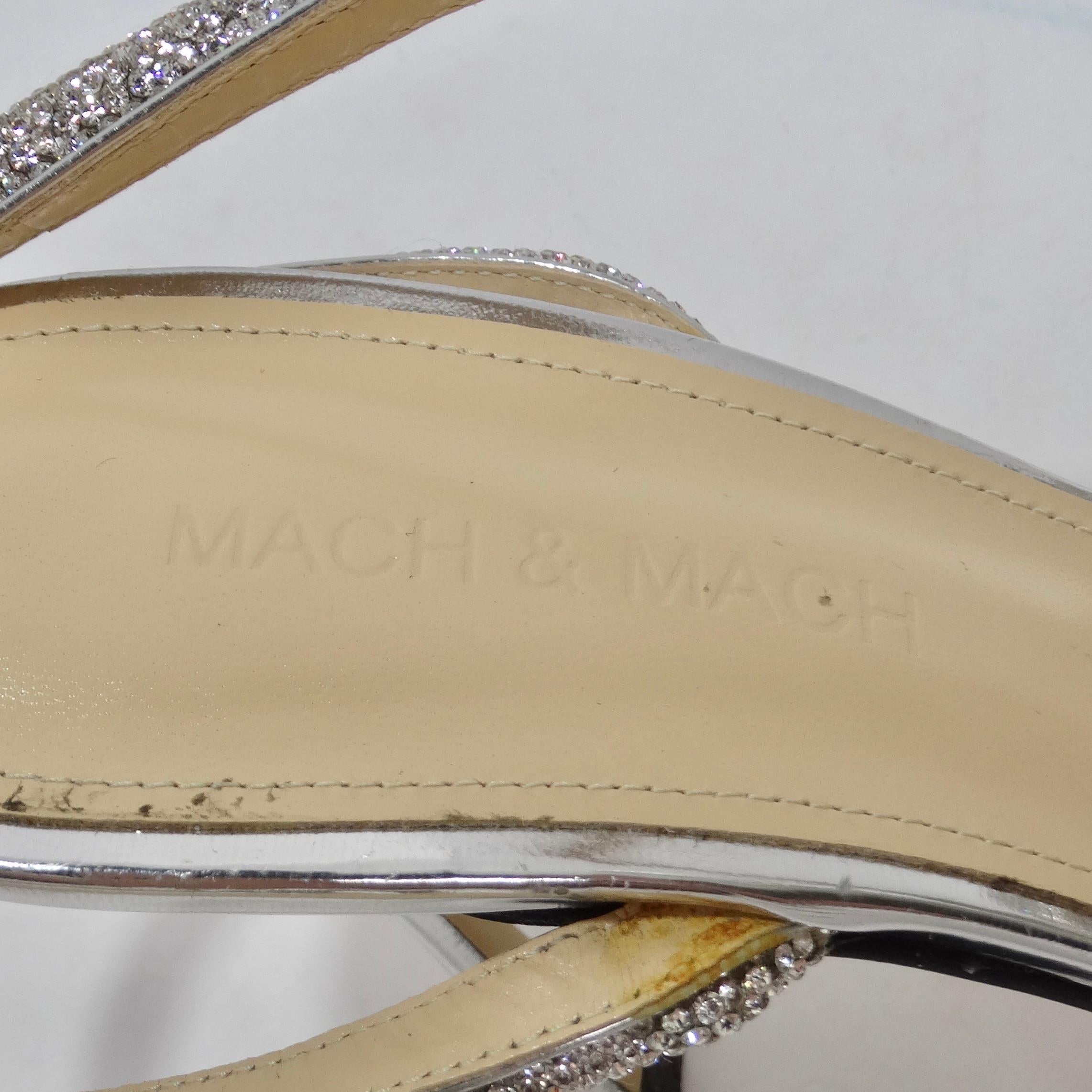 Mach & Mach Silver Double Bow 100 Crystal Pvc Pumps For Sale 9