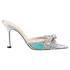 Mach & Mach Silver Iridescent Bow Embellished Mules Size IT 37.5