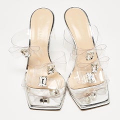Mach & Mach Silver PVC and Patent Leather French Triple Bow Sandals Size 36.5