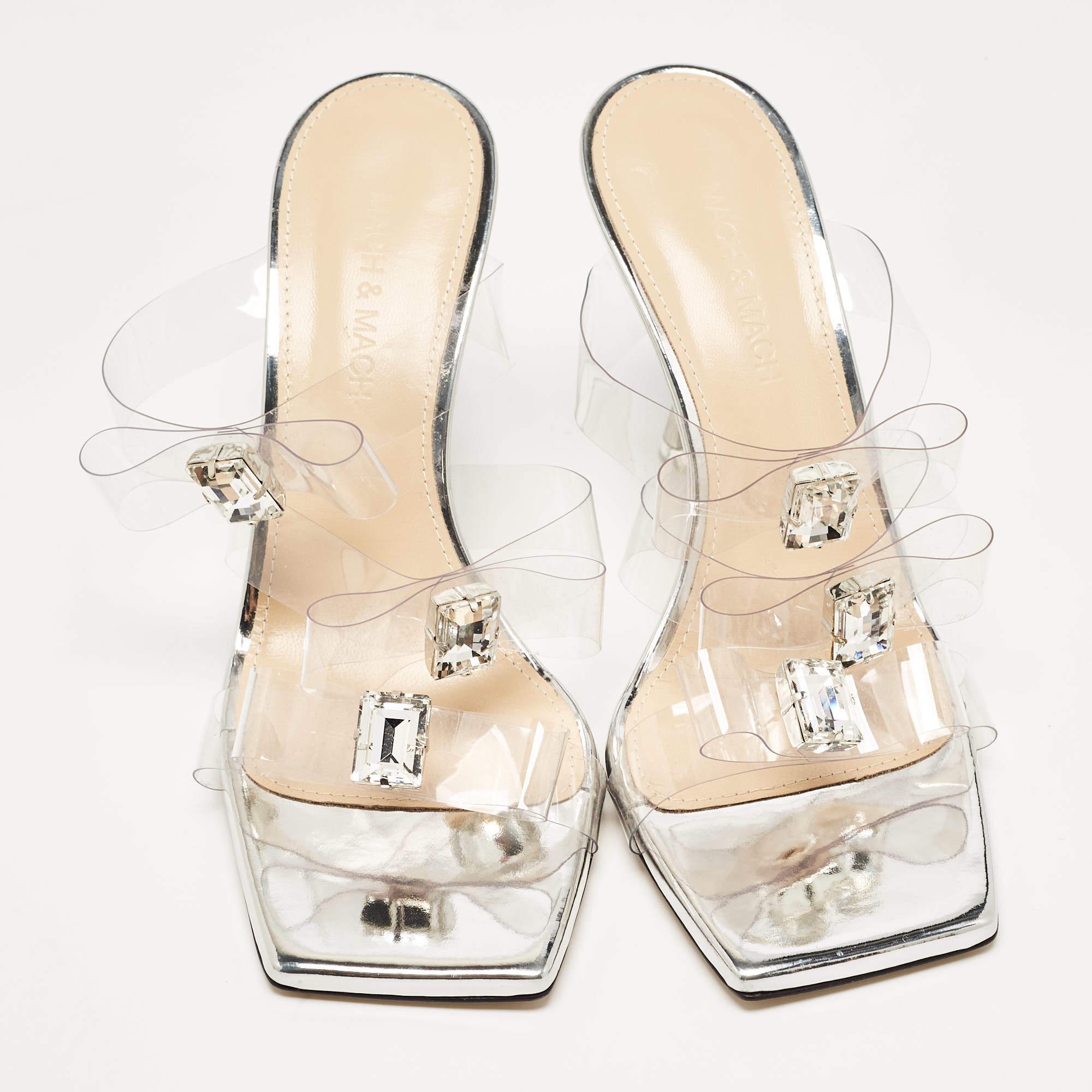 Slip into the epitome of playful luxury with Mach & Mach's sandals. Crafted with meticulous attention to detail, these sandals feature a charming French bow accent, they are crafted using PVC for a captivating, statement-making