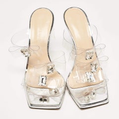 Mach & Mach Silver PVC and Patent Leather French Triple Bow Sandals Size 36.5