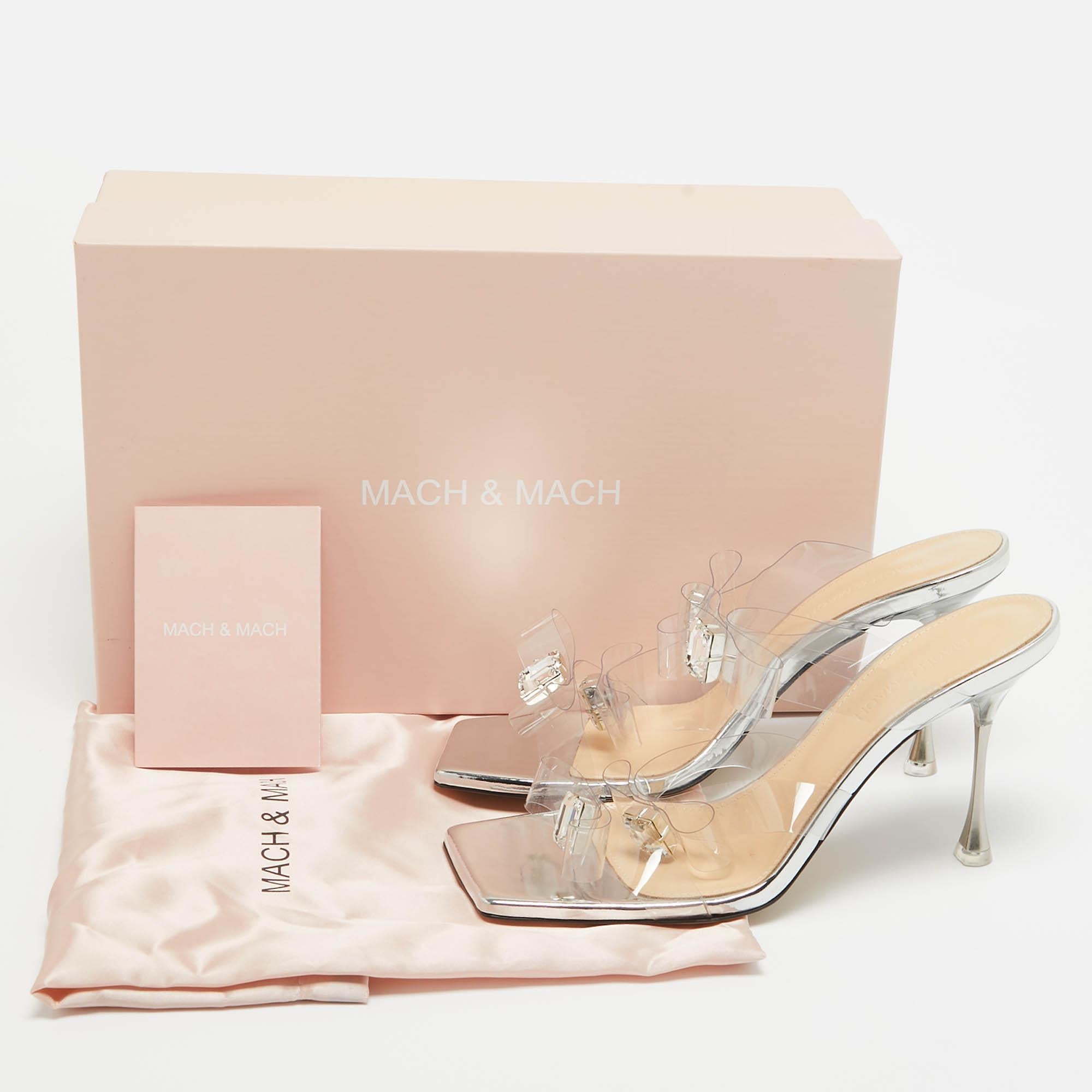Mach & Mach Silver PVC and Patent Leather French Triple Bow Sandals Size 36.5 For Sale 4