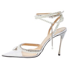 Mach & Mach Transparent PVC Faux Pearl and Crystal Embellished Ankle Wrap Pumps 