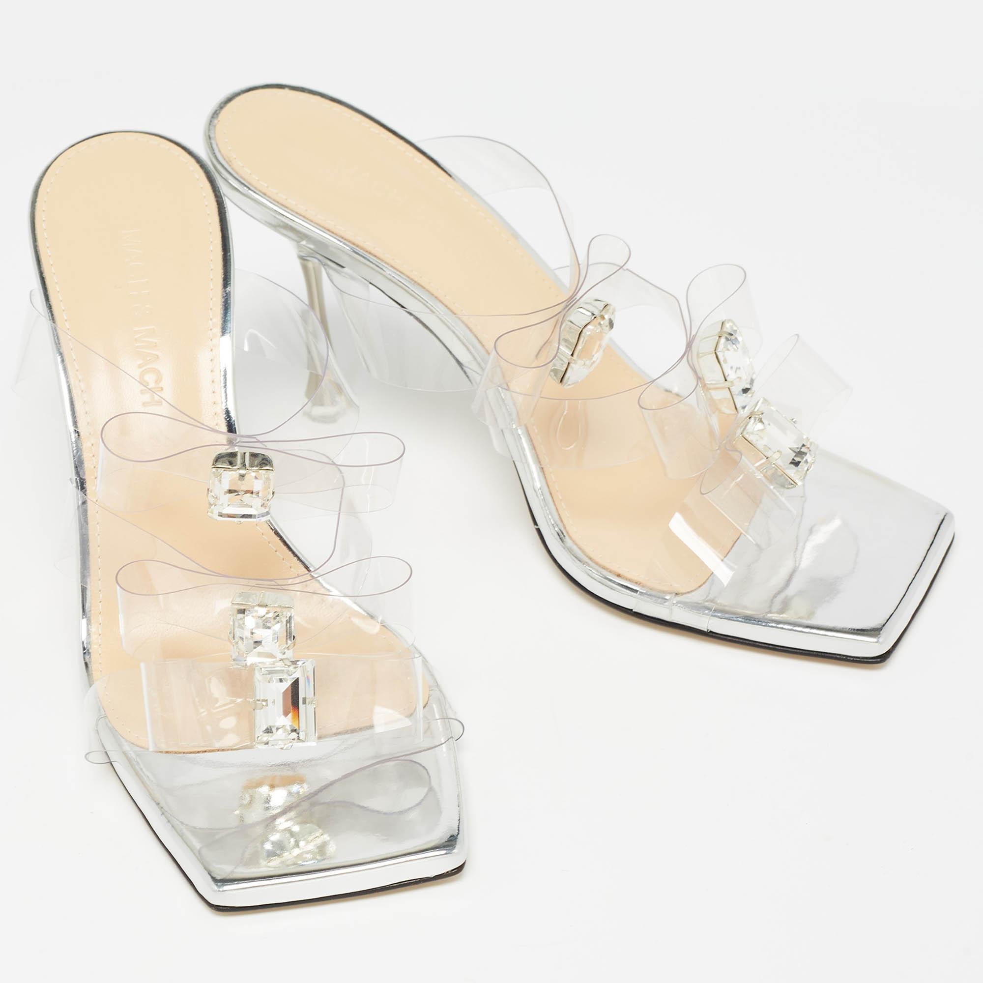 Women's Mach & Mach Transparent PVC French Triple Bow Slide Sandals Size 37 For Sale