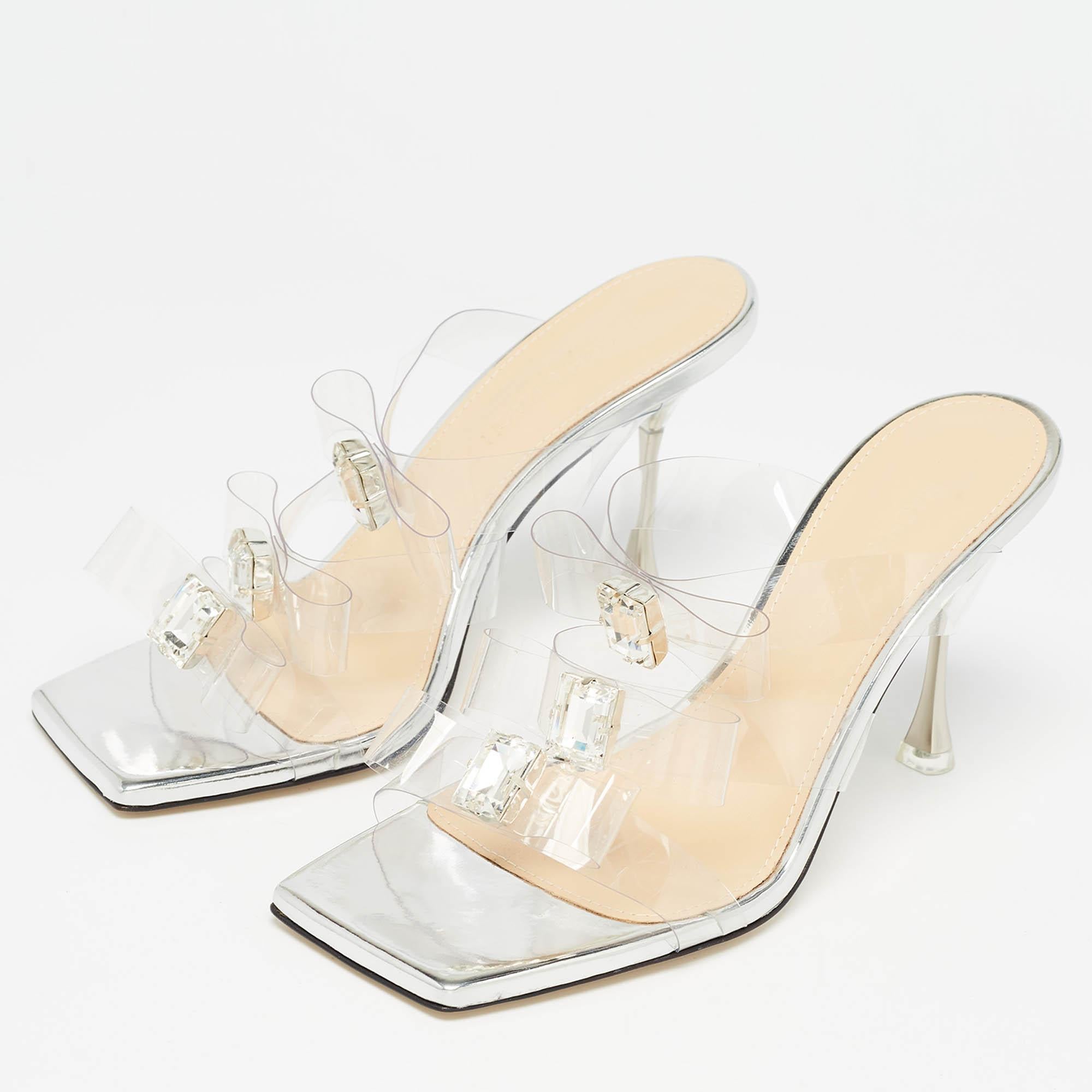 Mach & Mach Transparent PVC French Triple Bow Slide Sandals Size 37 For Sale 2