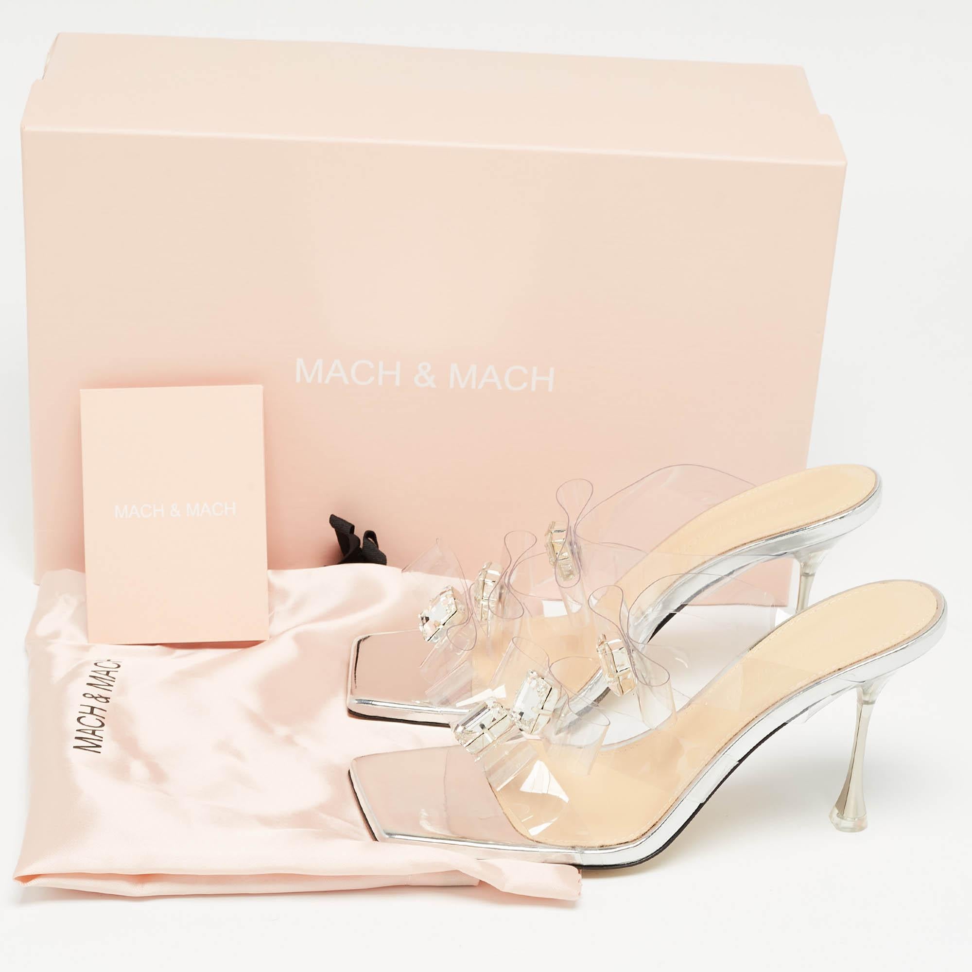 Mach & Mach Transparent PVC French Triple Bow Slide Sandals Size 37 For Sale 5