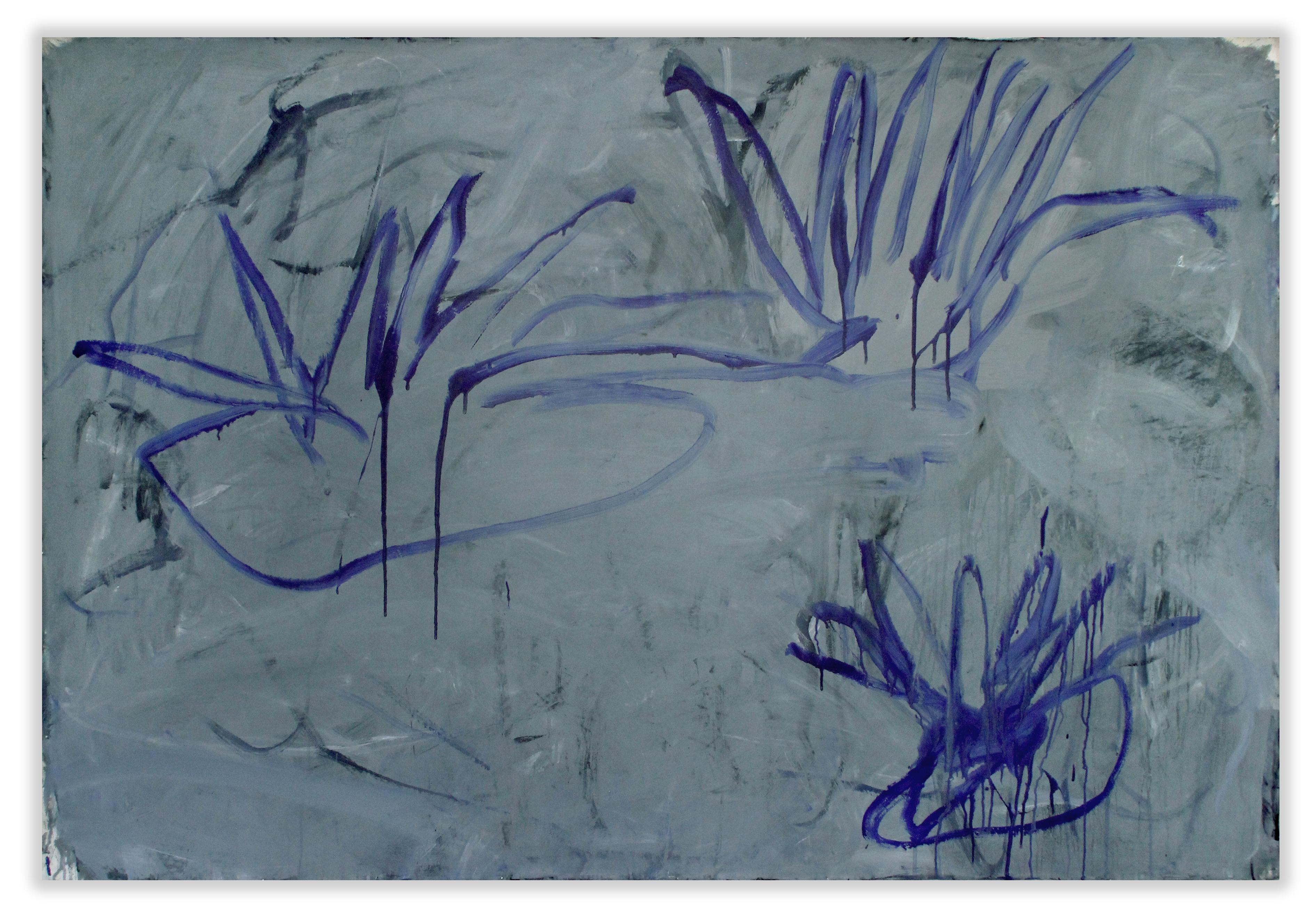 Abstract Painting Macha Poynder - Topographie du Blue Rebellion (peinture abstraite)
