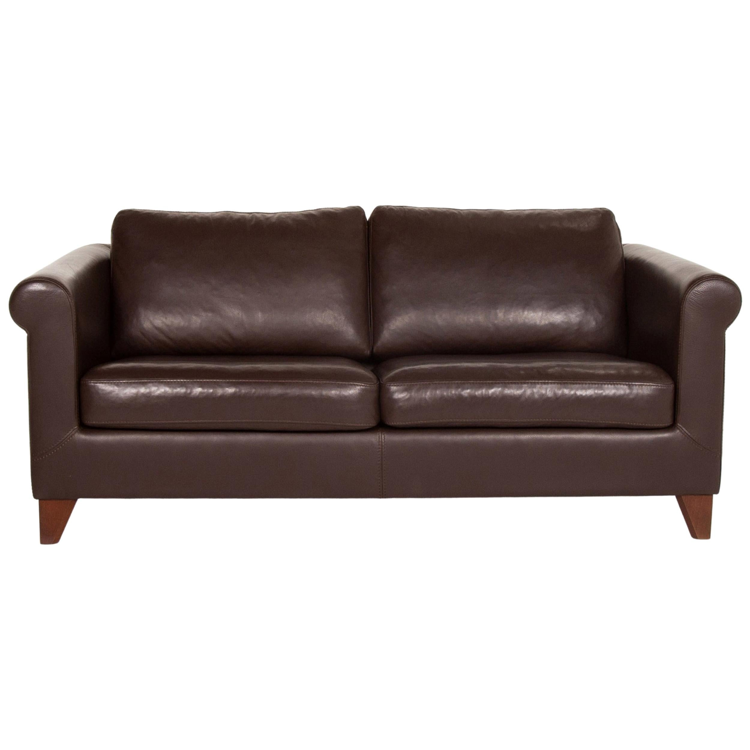 Machalke Amadeo Leather Sofa Dark Brown Brown Three-Seat Couch For Sale