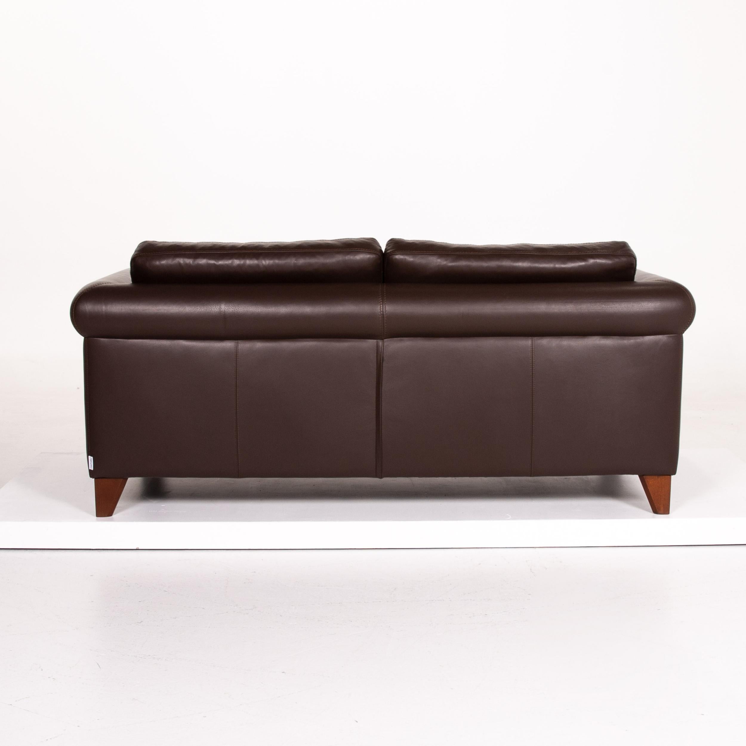Machalke Amadeo Leather Sofa Dark Brown Brown Three-Seat Couch For Sale 4
