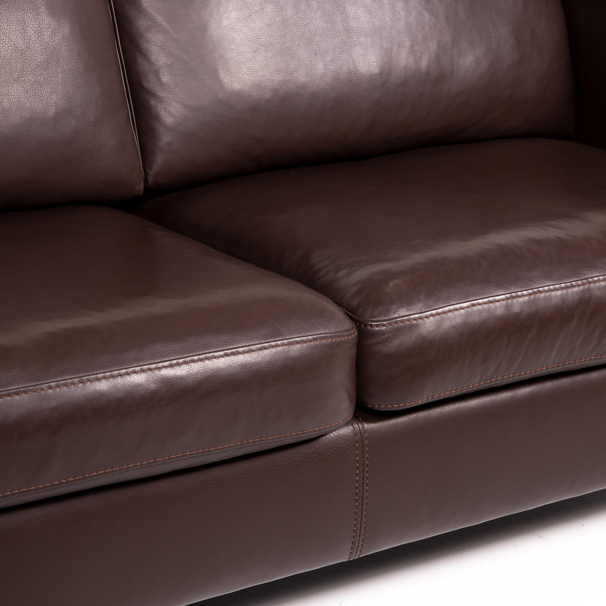 Modern Machalke Amadeo Leather Sofa Dark Brown Brown Three-Seat Couch For Sale
