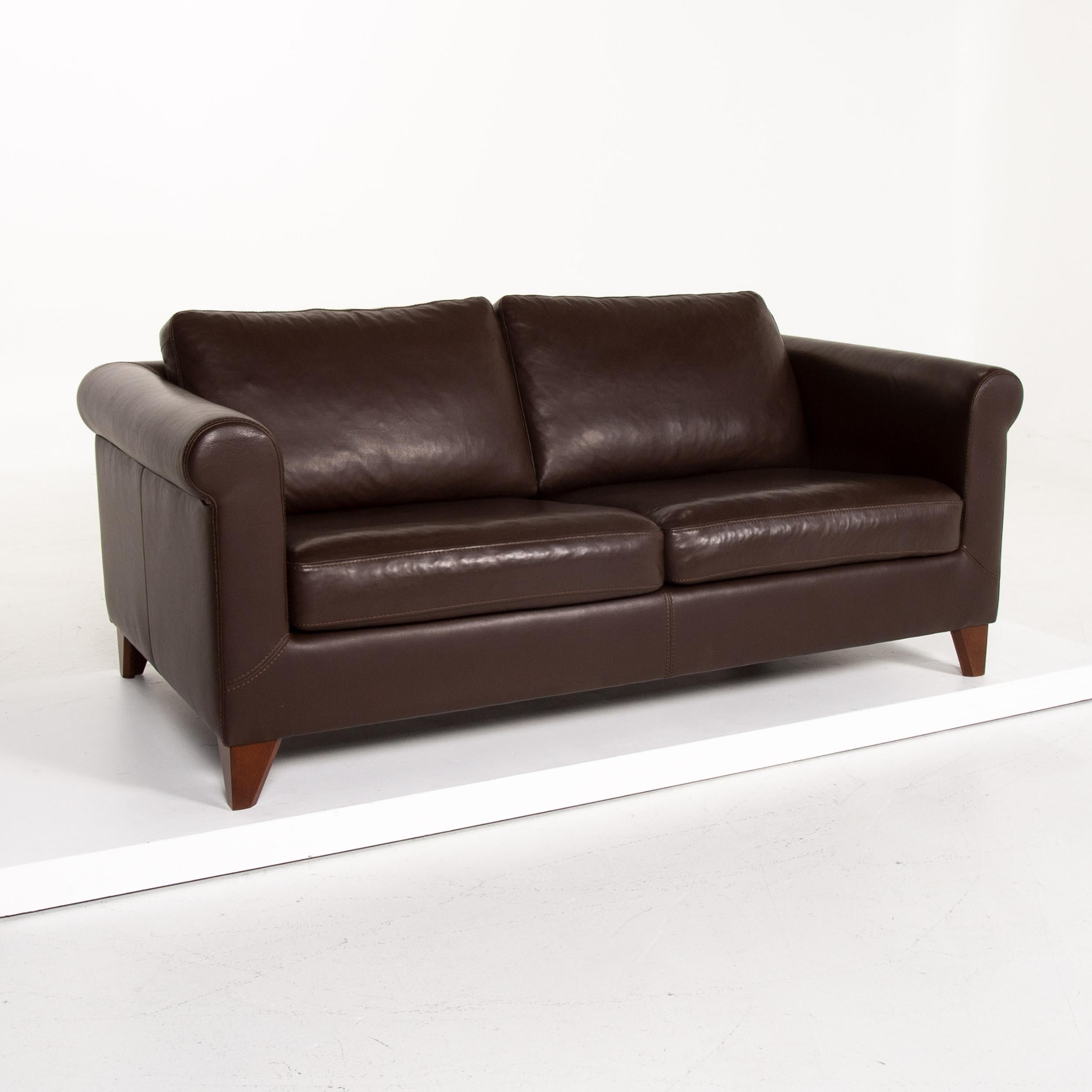 Machalke Amadeo Leather Sofa Dark Brown Brown Three-Seat Couch For Sale 1