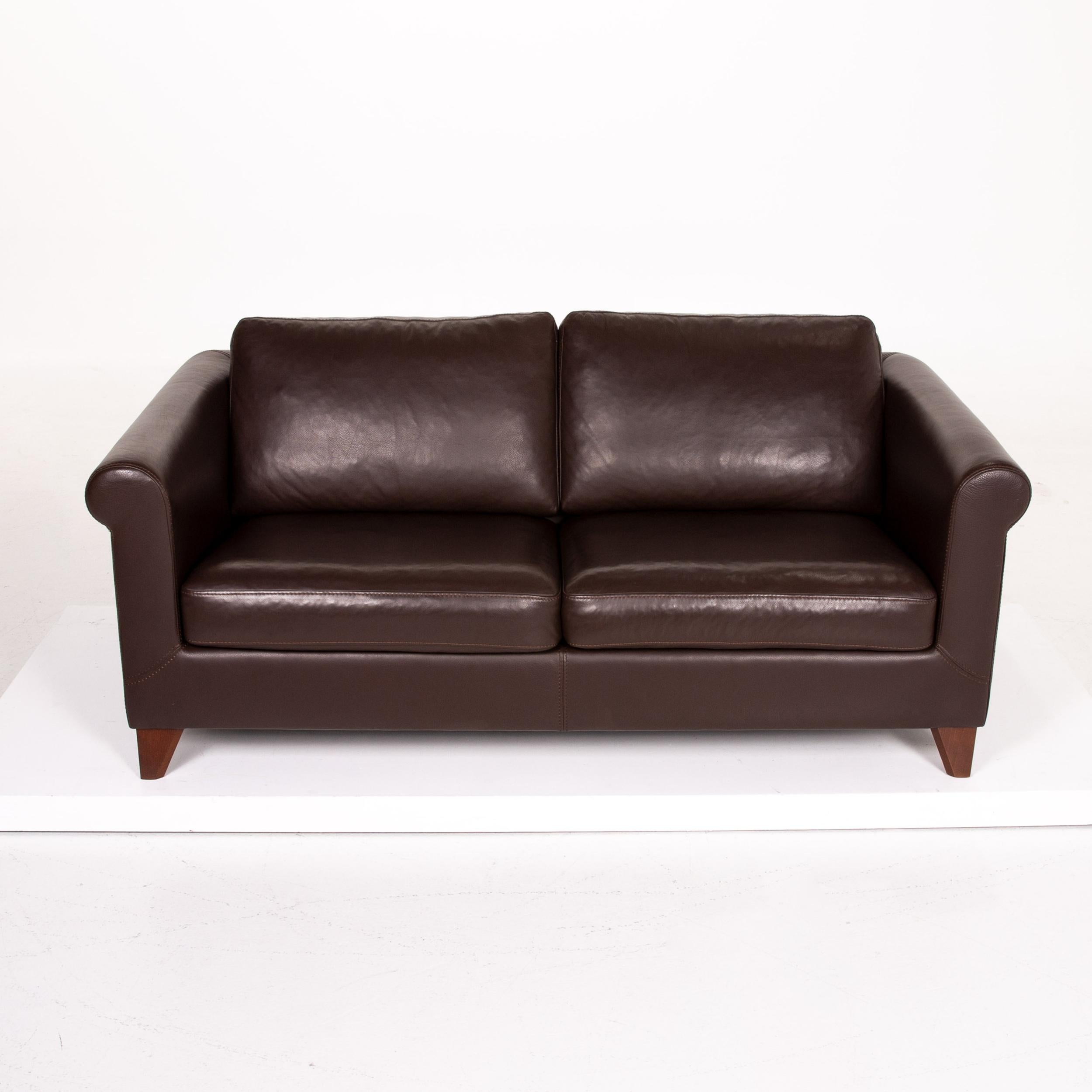 Machalke Amadeo Leather Sofa Dark Brown Brown Three-Seat Couch For Sale 2