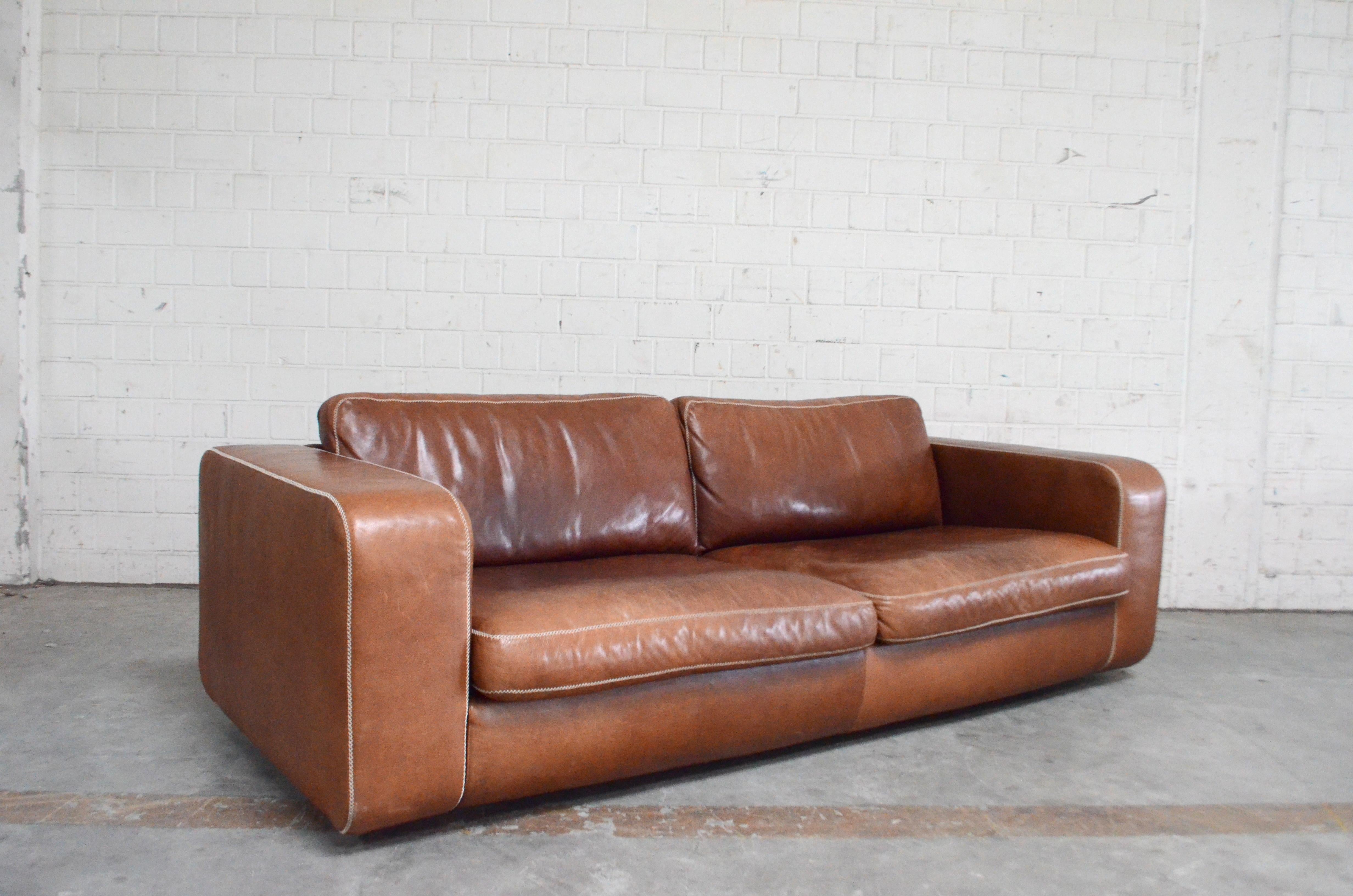 Cognacfarbenes Leder-Sofa Modell Valentino von Machalke 4
