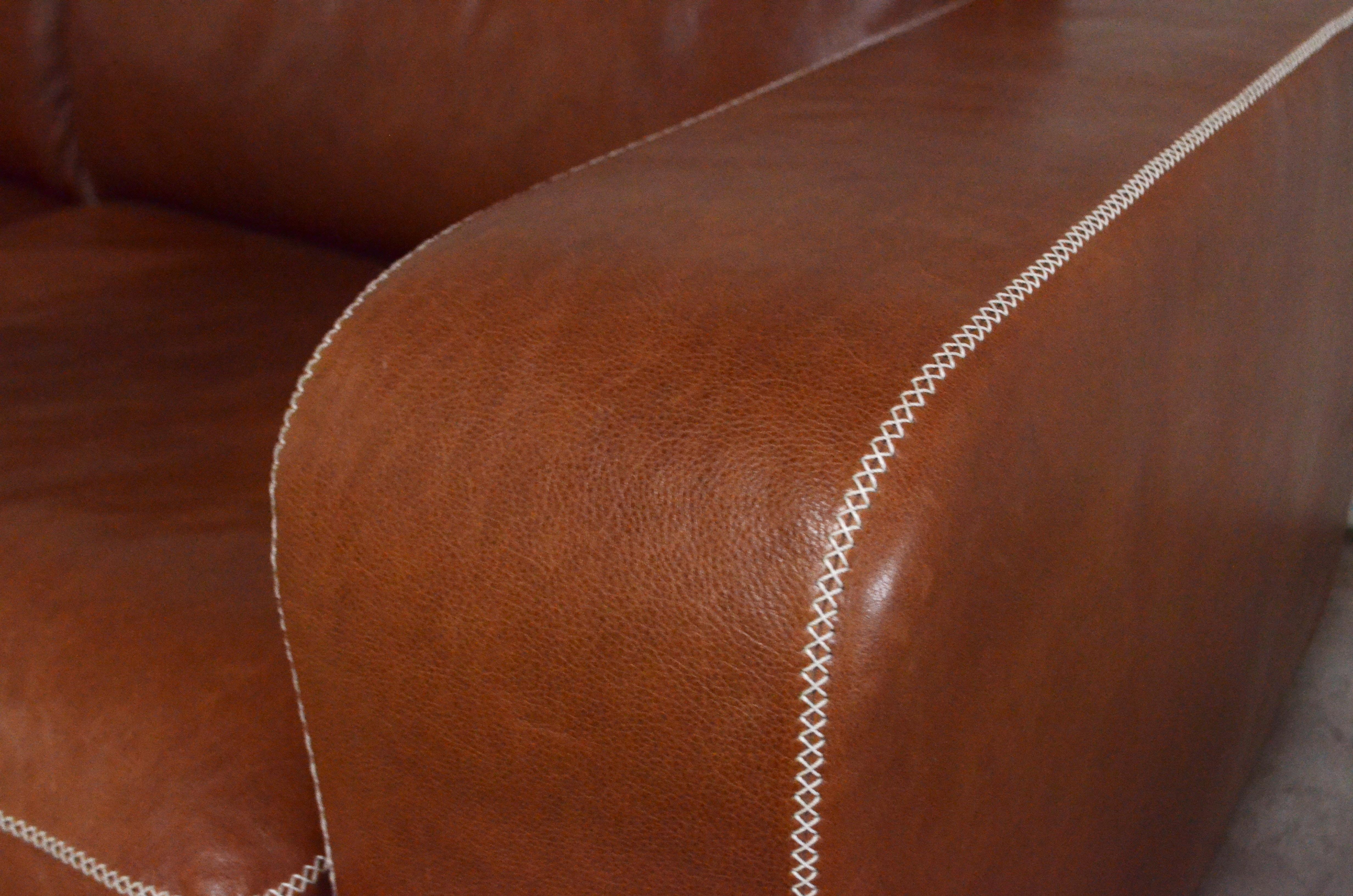 Modern Machalke Cognac Leather Sofa Model Valentino