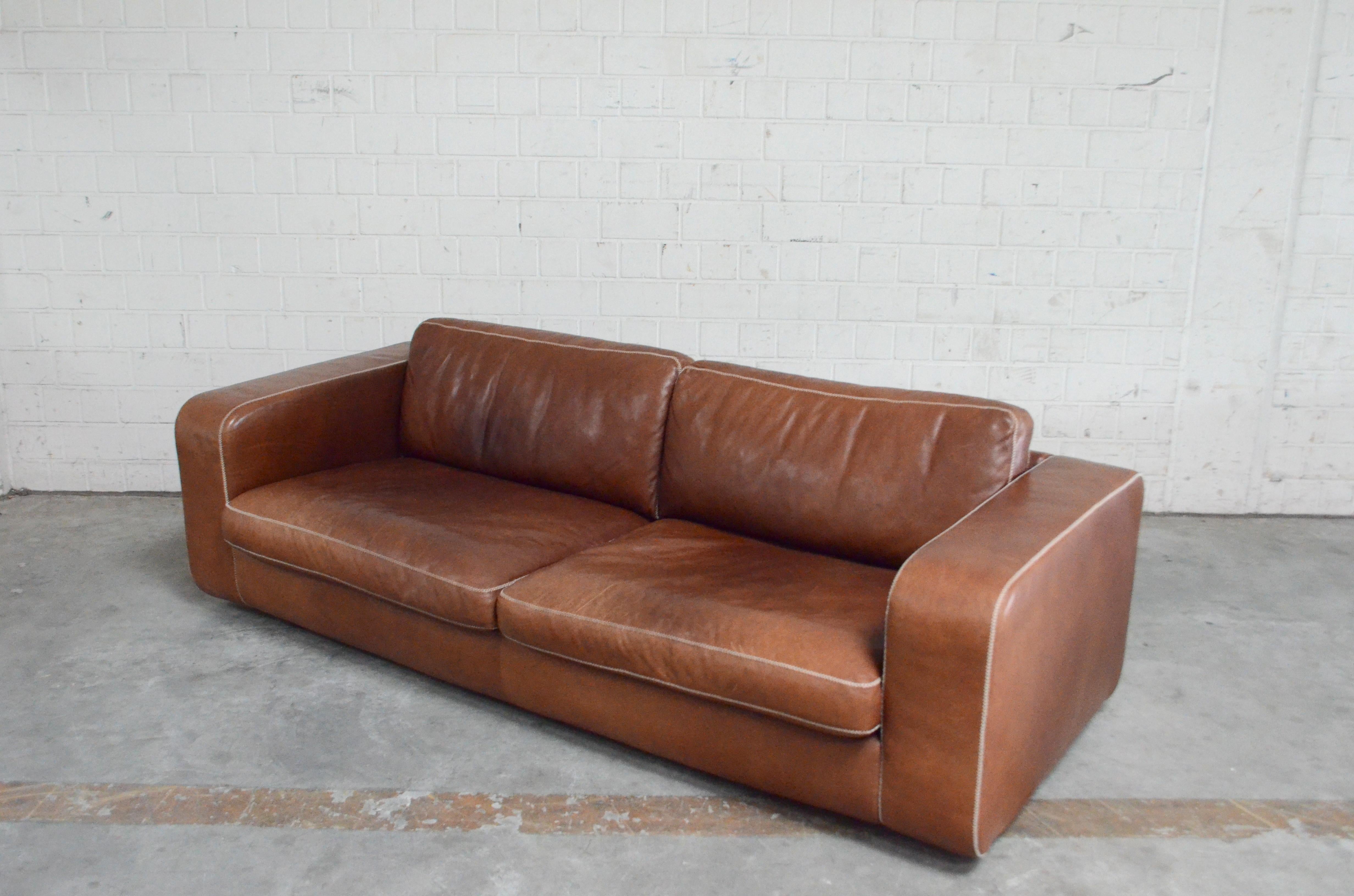 Contemporary Machalke Cognac Leather Sofa Model Valentino