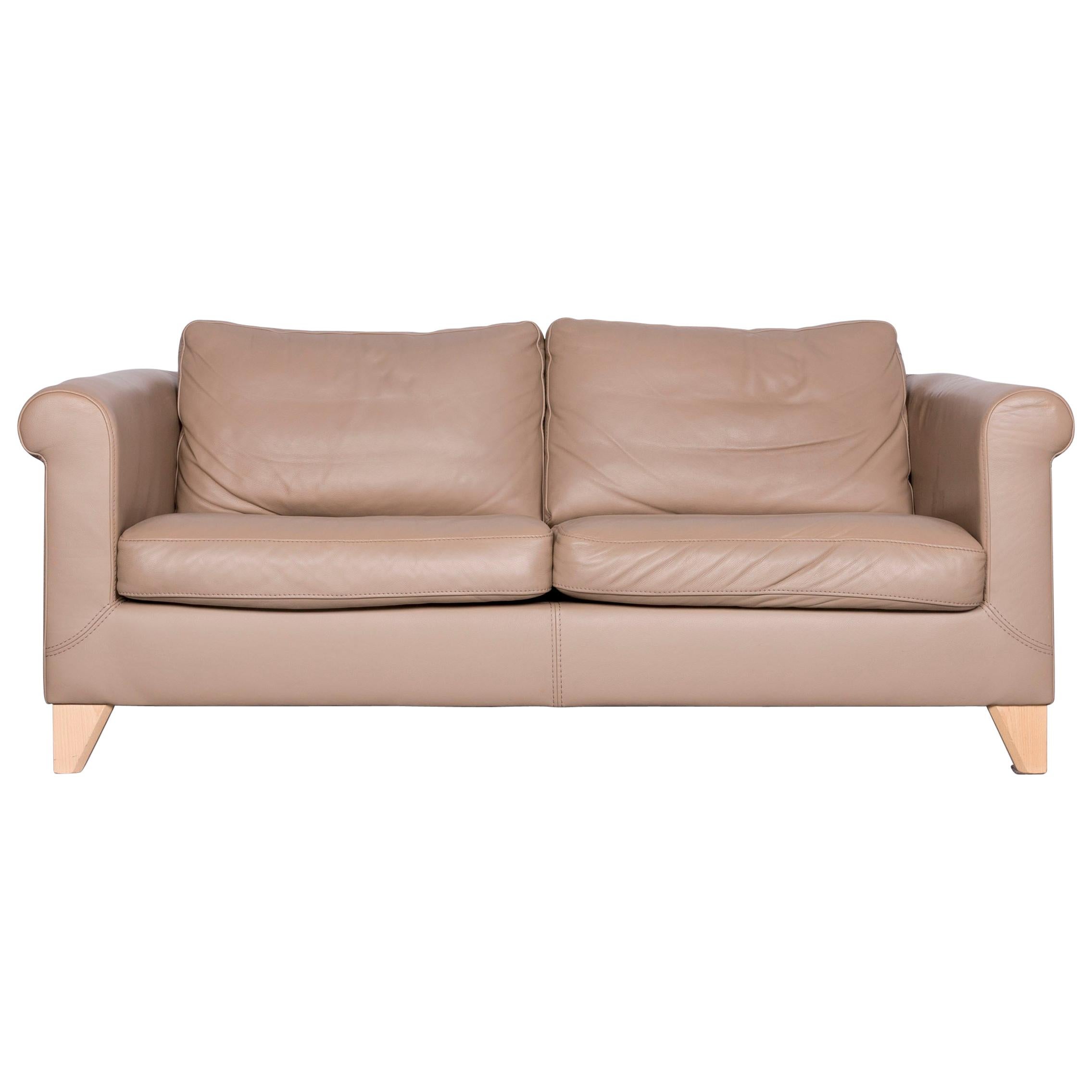 Machalke Designer Leather Sofa Beige Two-Seat Couch For Sale