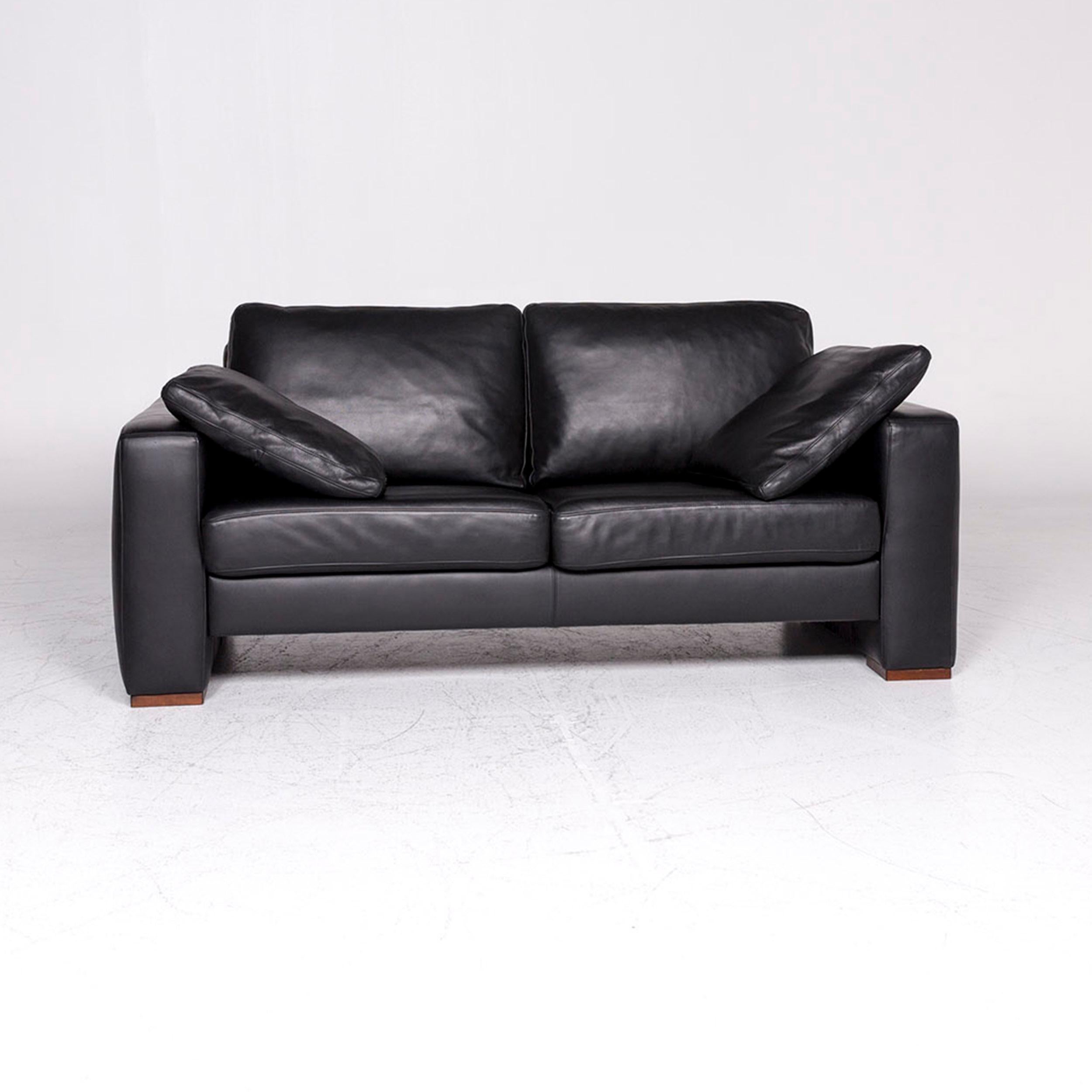 Modern Machalke Designer Leather Sofa Black Two-Seat Couch For Sale