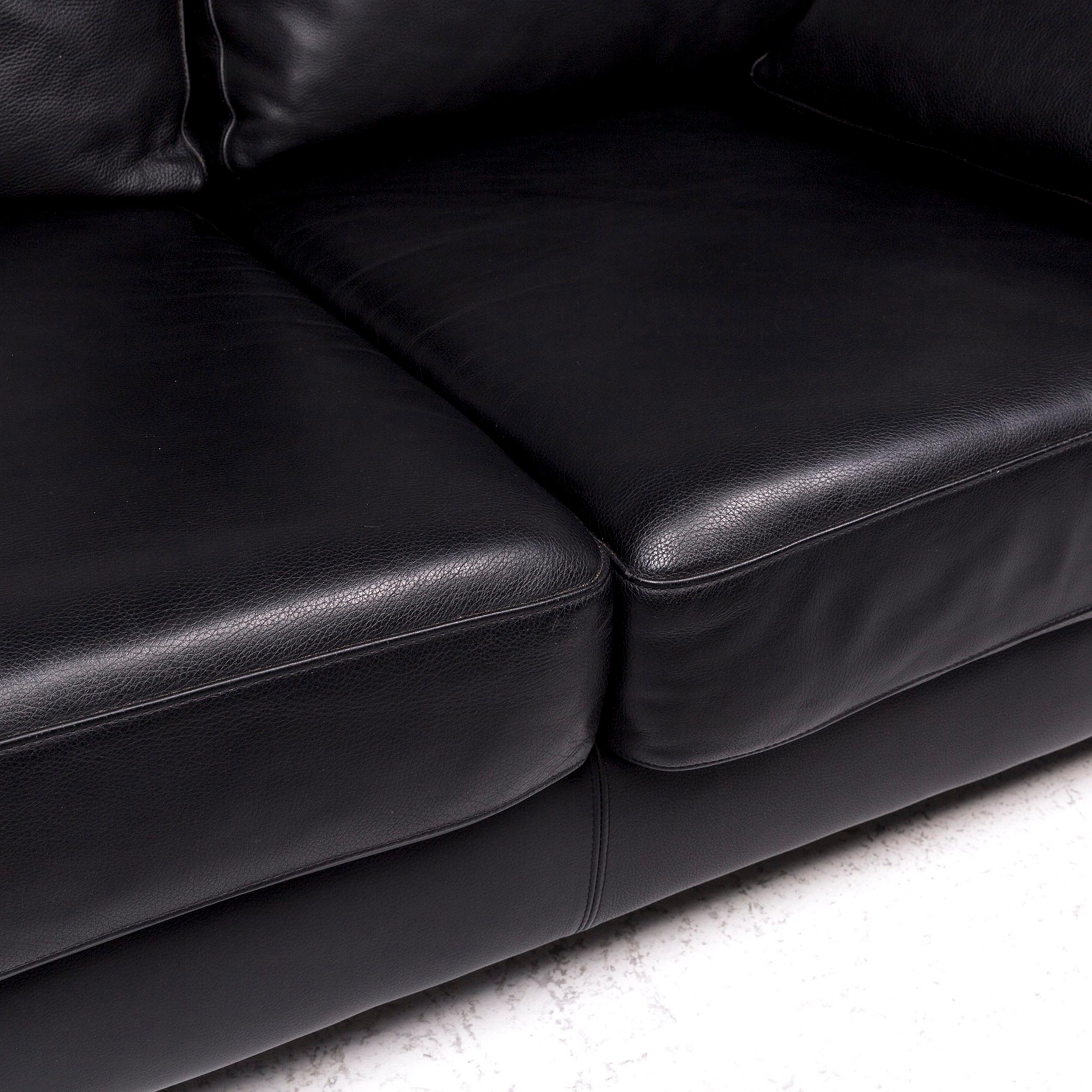Machalke Designer Leather Sofa Black Two-Seat Couch In Good Condition For Sale In Cologne, DE