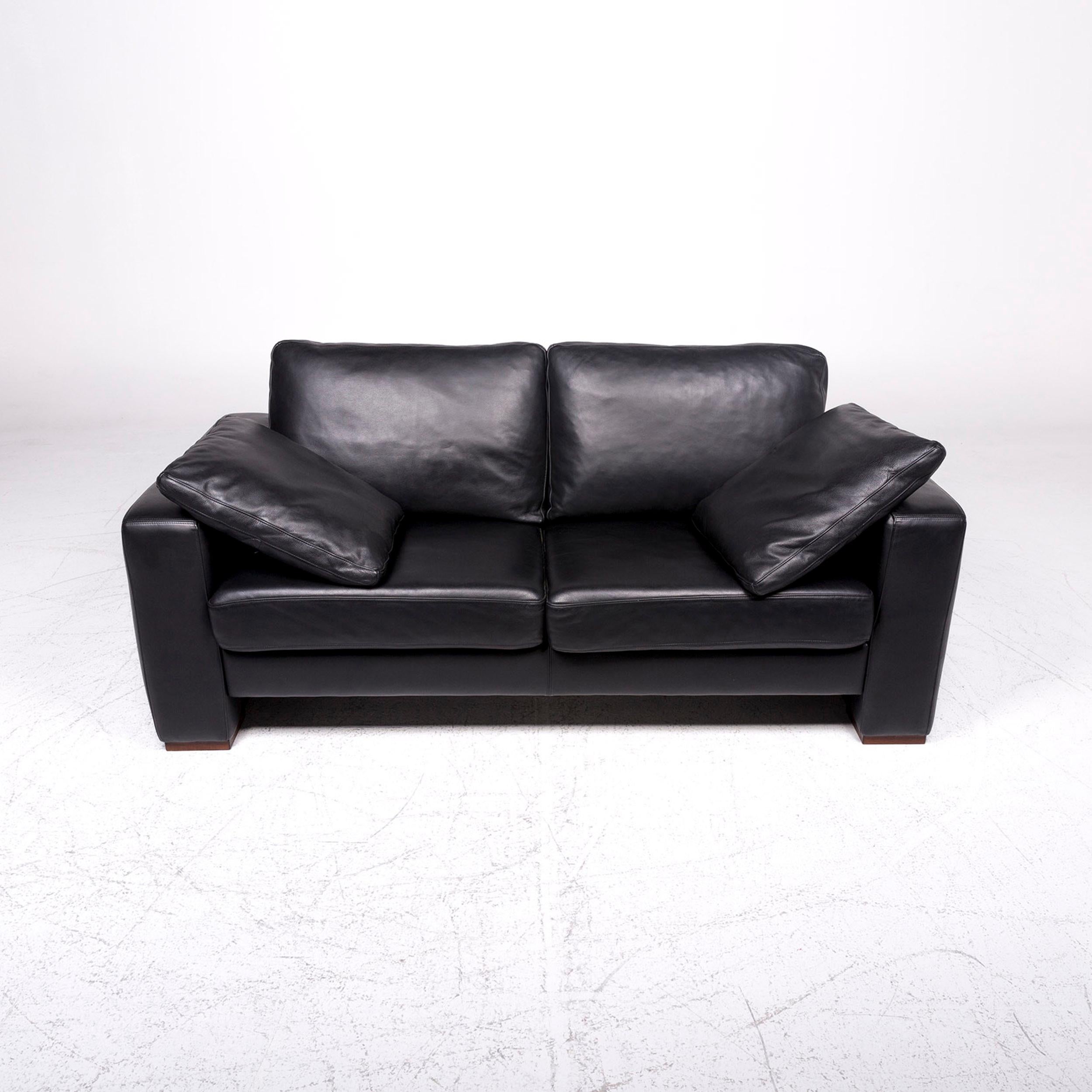 Contemporary Machalke Designer Leather Sofa Black Two-Seat Couch For Sale