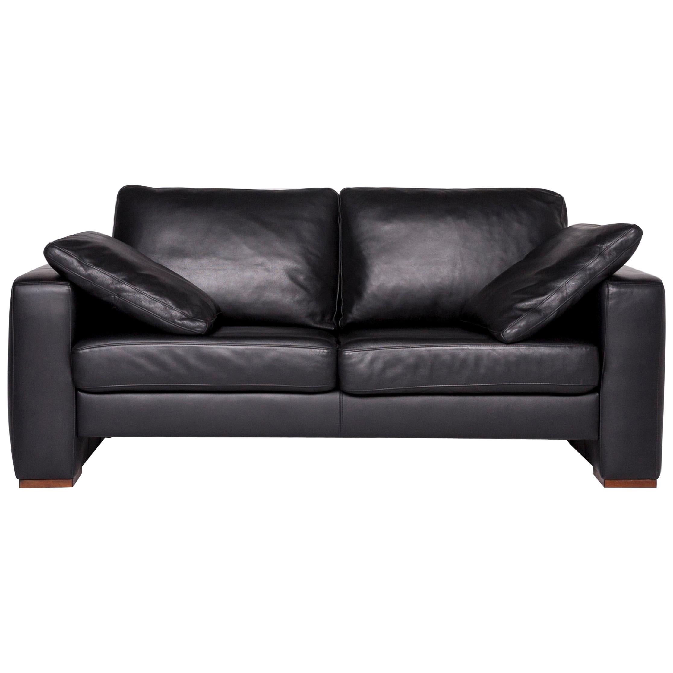 Machalke Designer Leather Sofa Black Two-Seat Couch For Sale