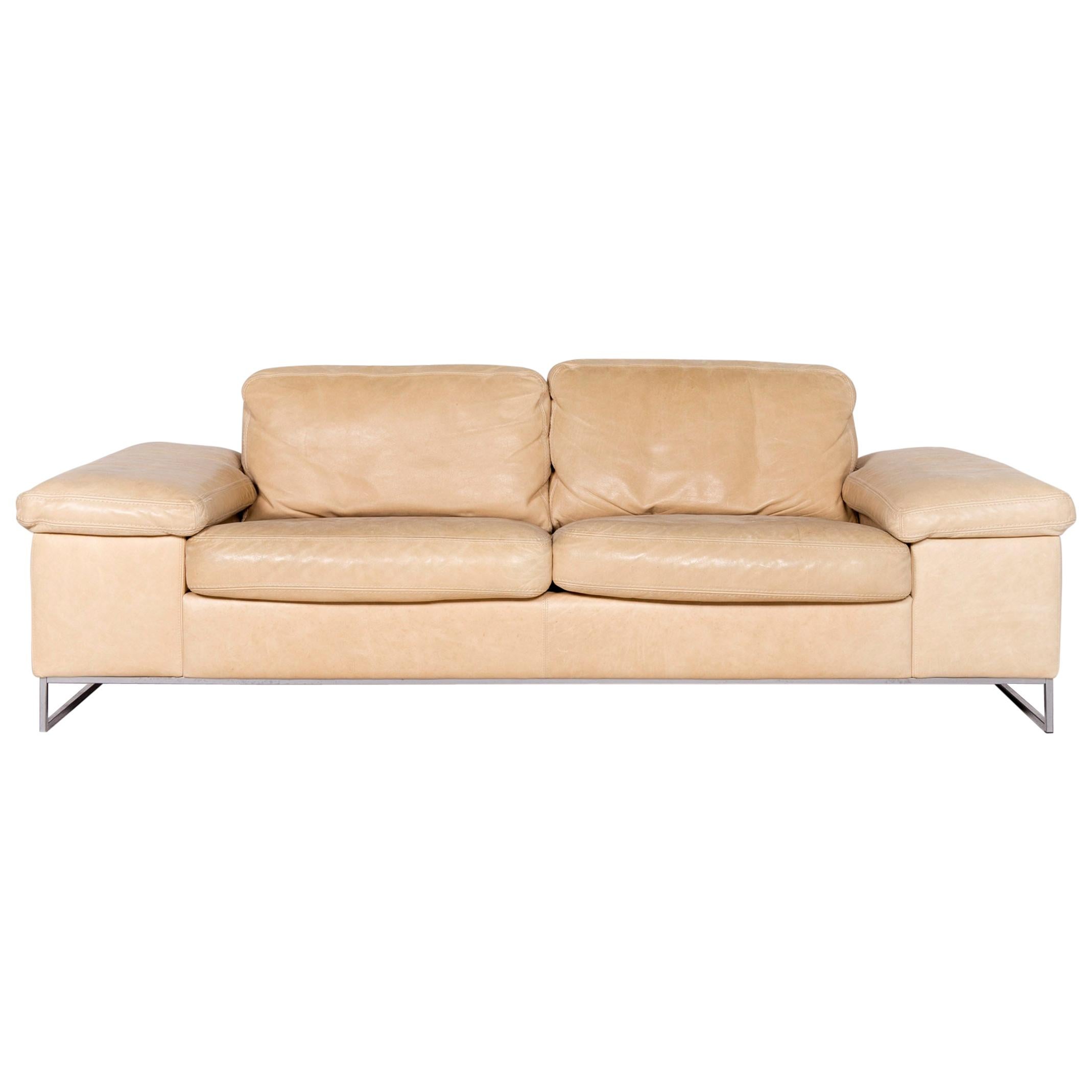 Joop, Designer Leather Sofa Beige Real Leather TwoSeat Couch For Sale