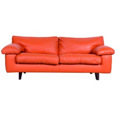 Used Machalke Designer Leather Sofa Orange Three-Seat