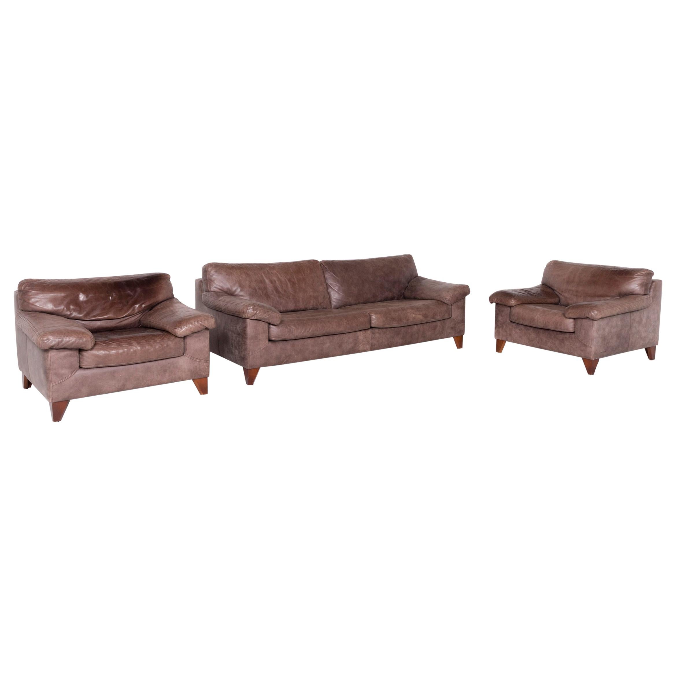 Machalke Diego Designer Leather Sofa Armchair Set Brown Genuine Leather Three For Sale