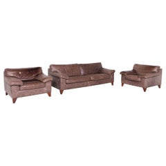 Machalke Diego Designer Leather Sofa Armchair Set Brown Genuine Leather Three