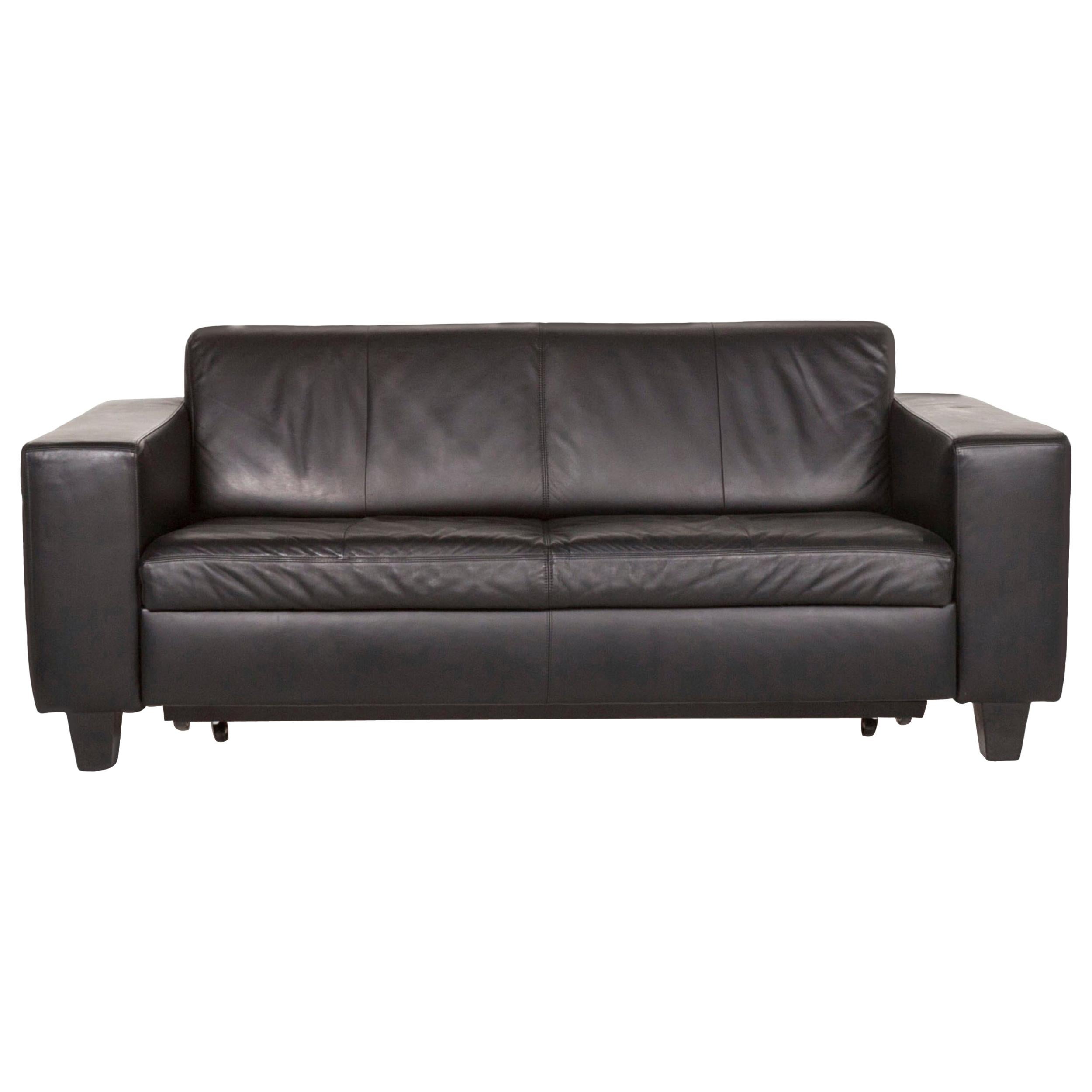 Machalke Leather Sofa Bed Black Two-Seat Sofa Sleep Function Couch