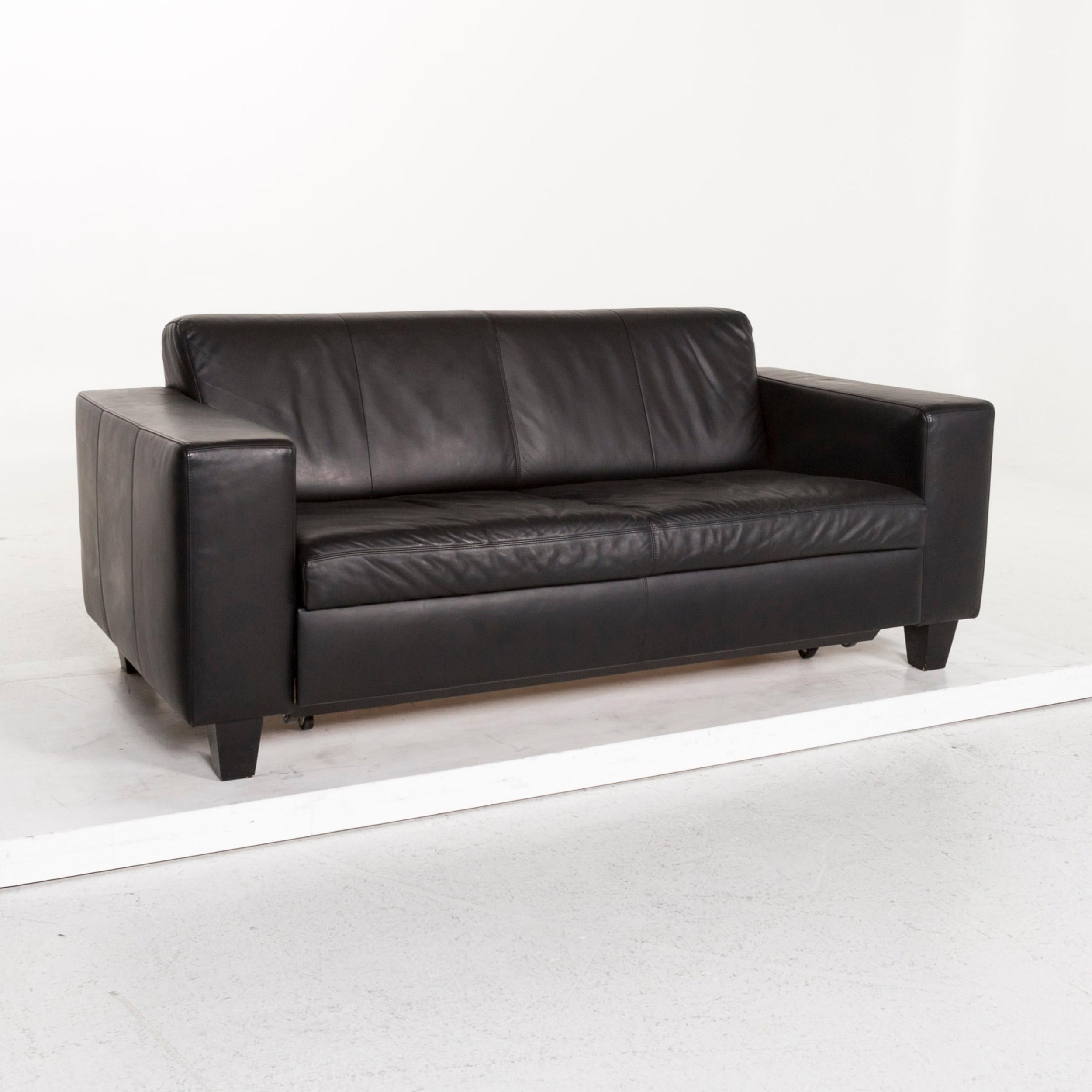 Machalke Leather Sofa Bed Black Two-Seat Sofa Sleep Function Couch 3