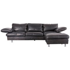 Machalke Leather Sofa Black Three-Seat Set Bench Couch Aniline Leather