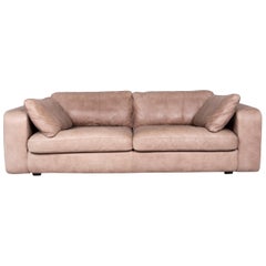 Machalke Leather Sofa Brown Beige Three-Seat Couch