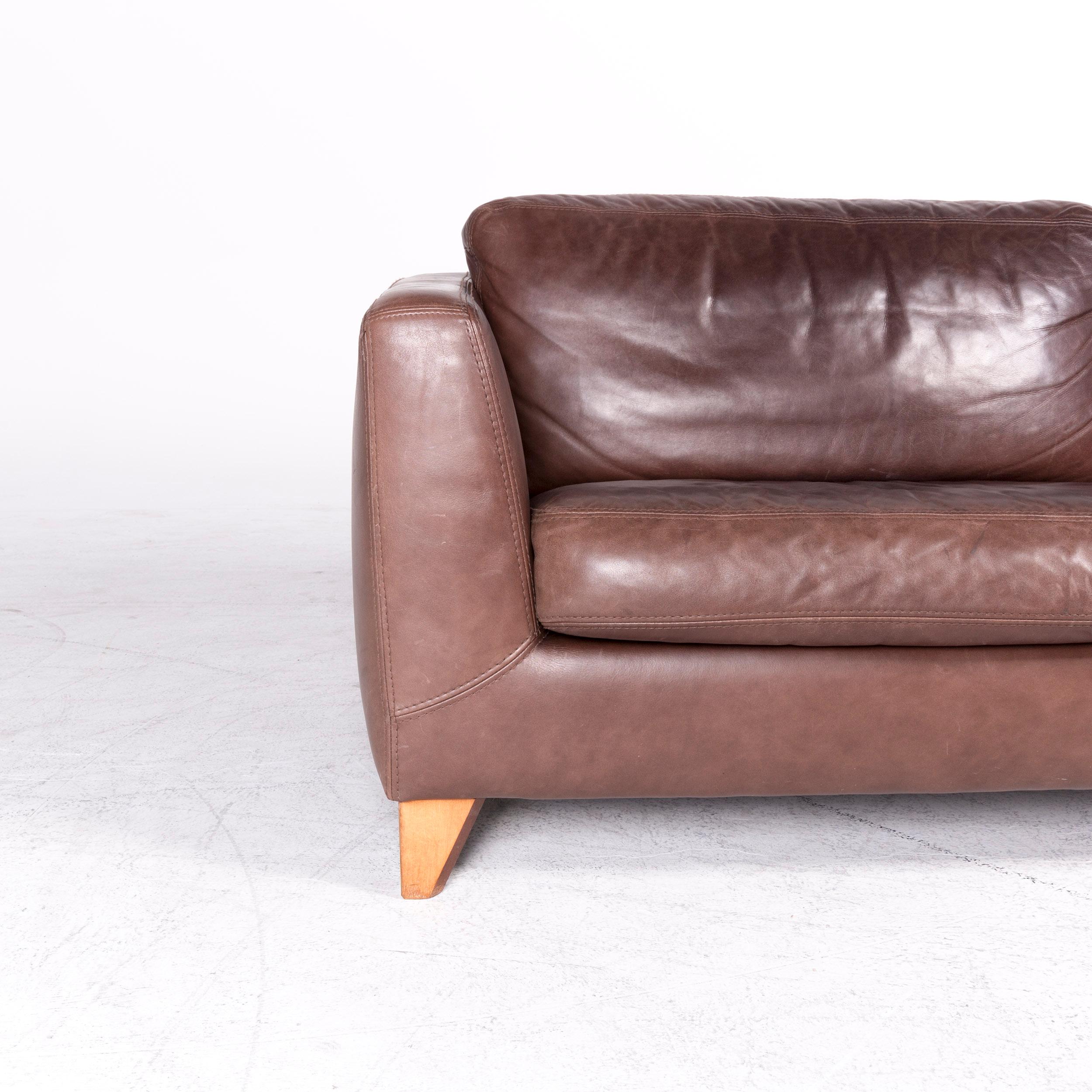 Machalke Pablo Designer Leather Sofa Brown Genuine Leather Three-Seat Couch In Good Condition For Sale In Cologne, DE