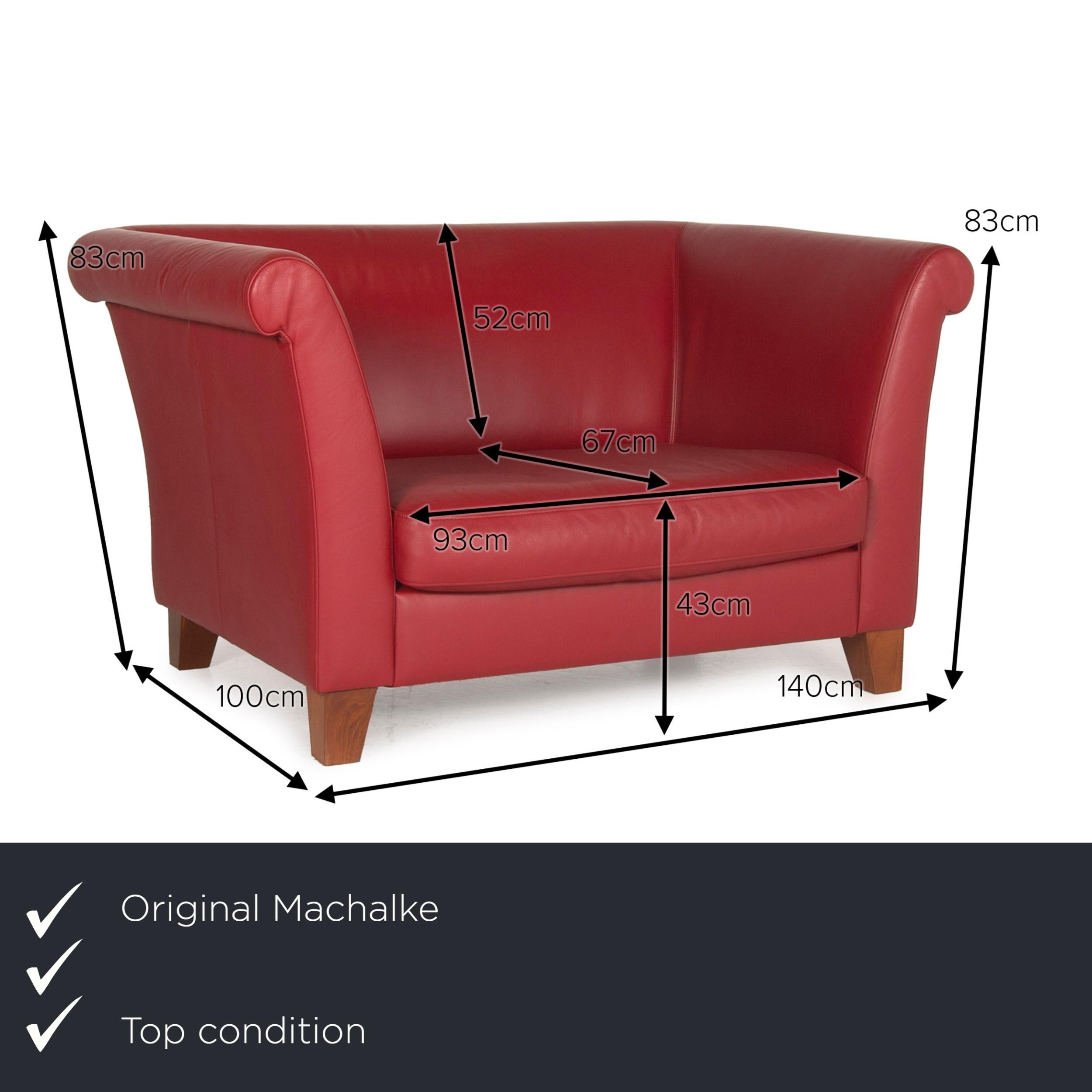 We present to you a Machalke Ritz leather armchair red wine red loveseat.
 

 Product measurements in centimeters:
 

Depth: 100
Width: 140
Height: 83
Seat height: 43
Rest height: 83
Seat depth: 67
Seat width: 93
Back height: 52.

 